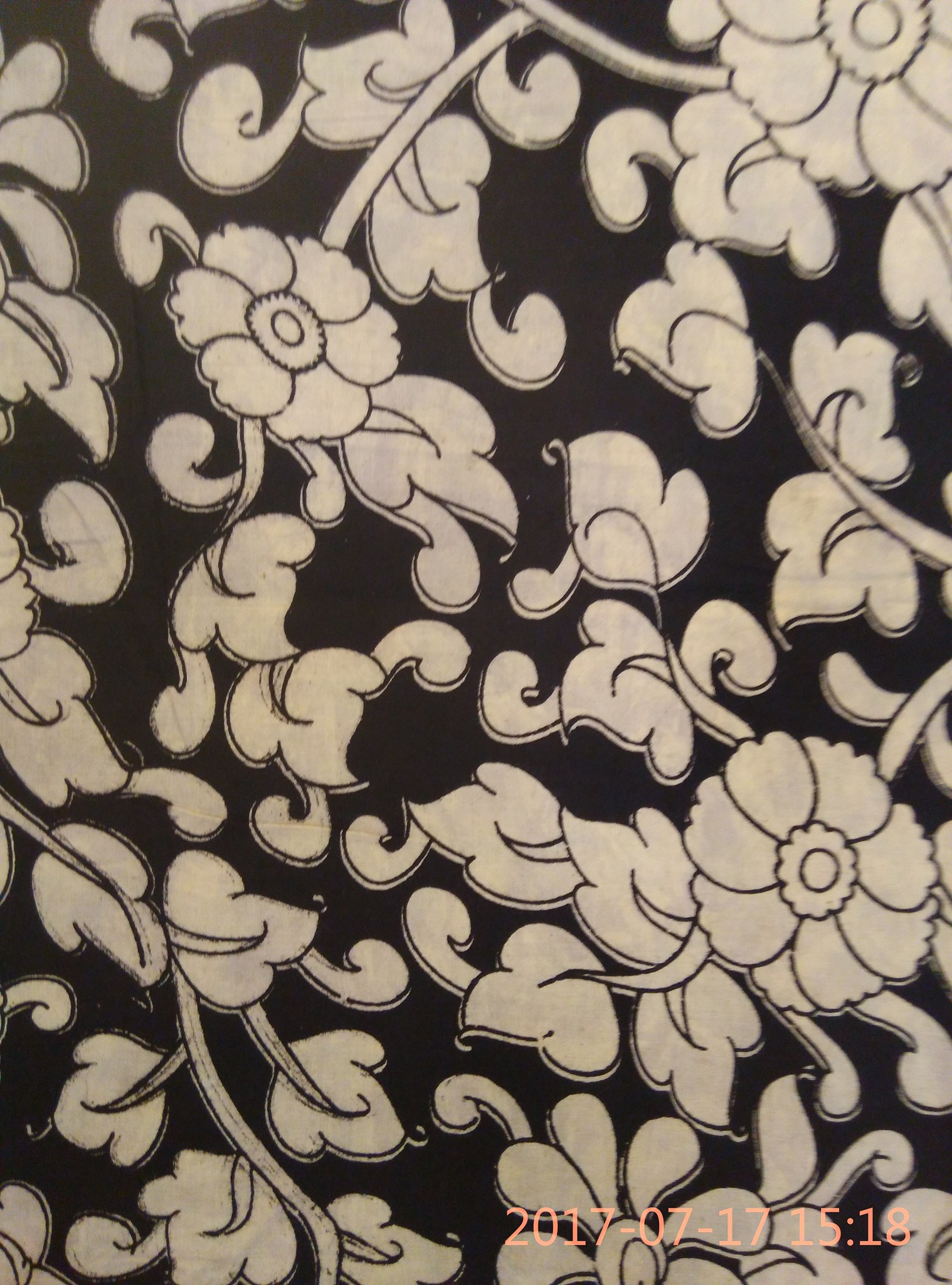 Black floral cotton Kalamkari fabric