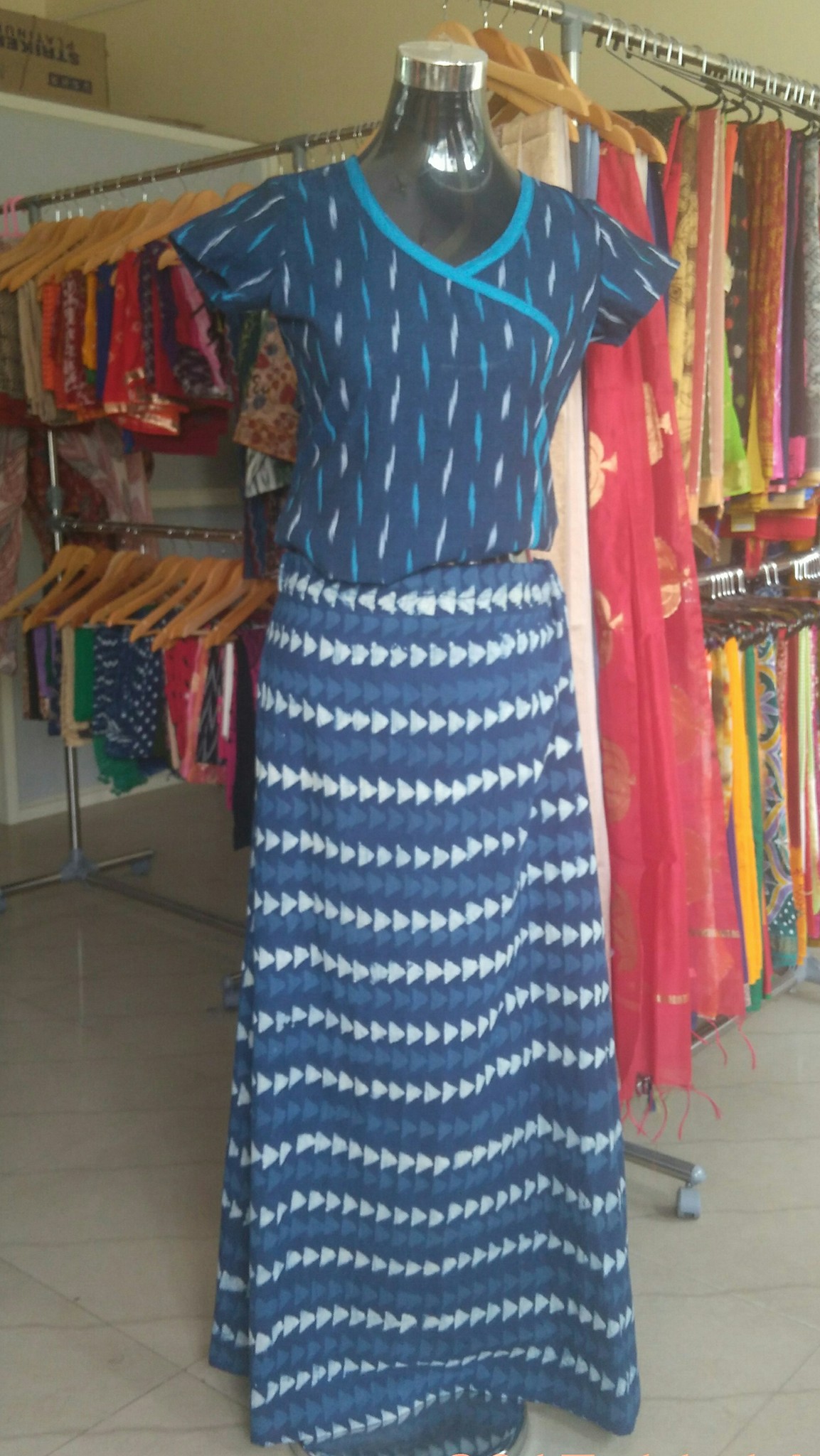 Indigo mul cotton fish cut skirt and top