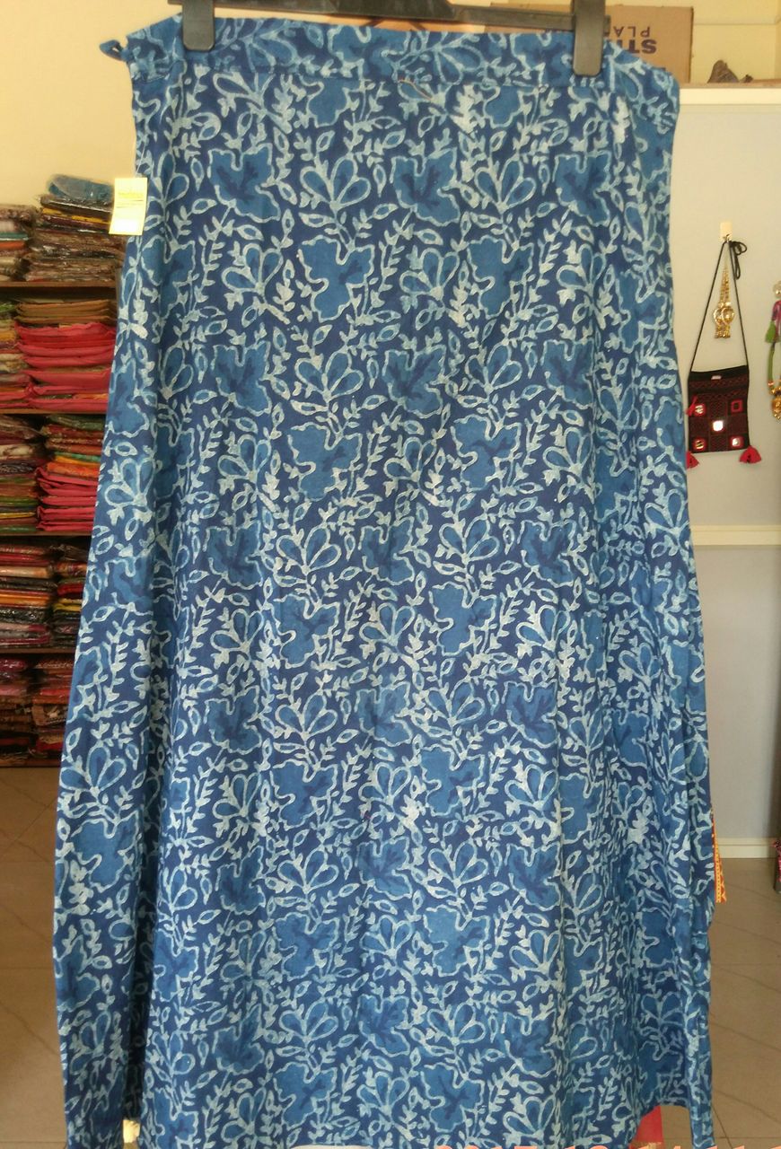 Indigo mul cotton hand block print skirt