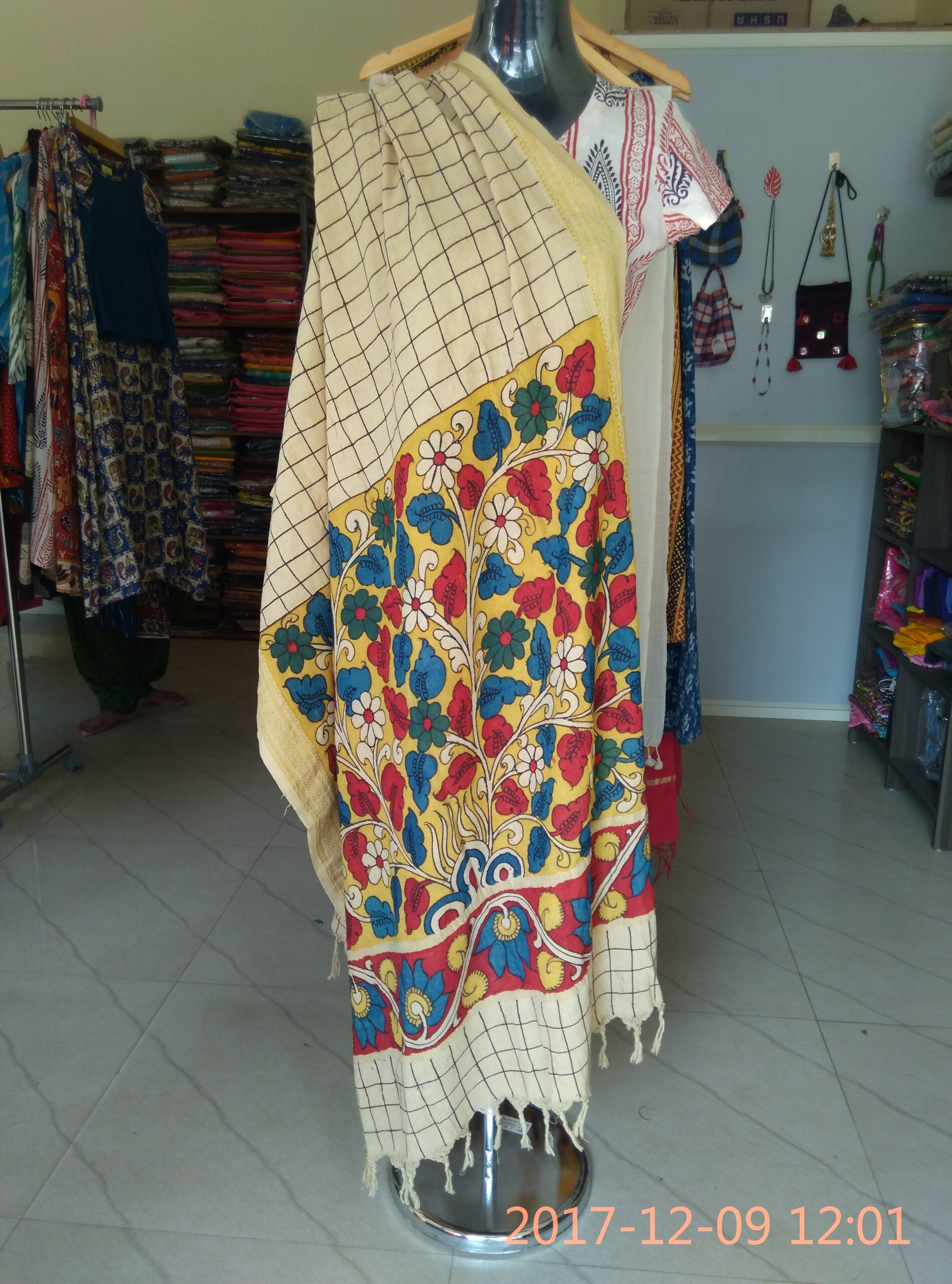 Hand drawn hand painted kalamkari duppatta