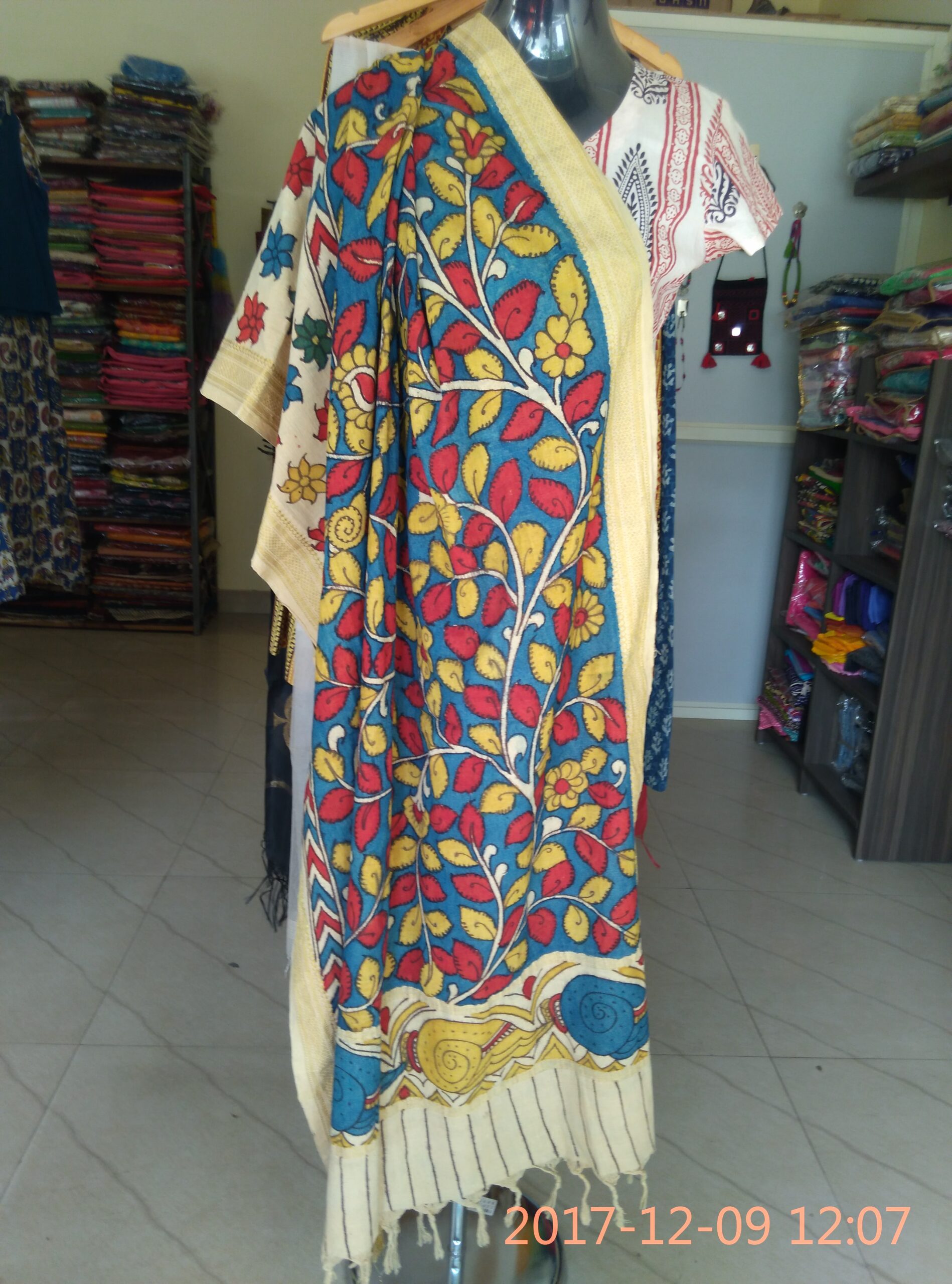 Hand drawn hand painted kalamkari duppatta