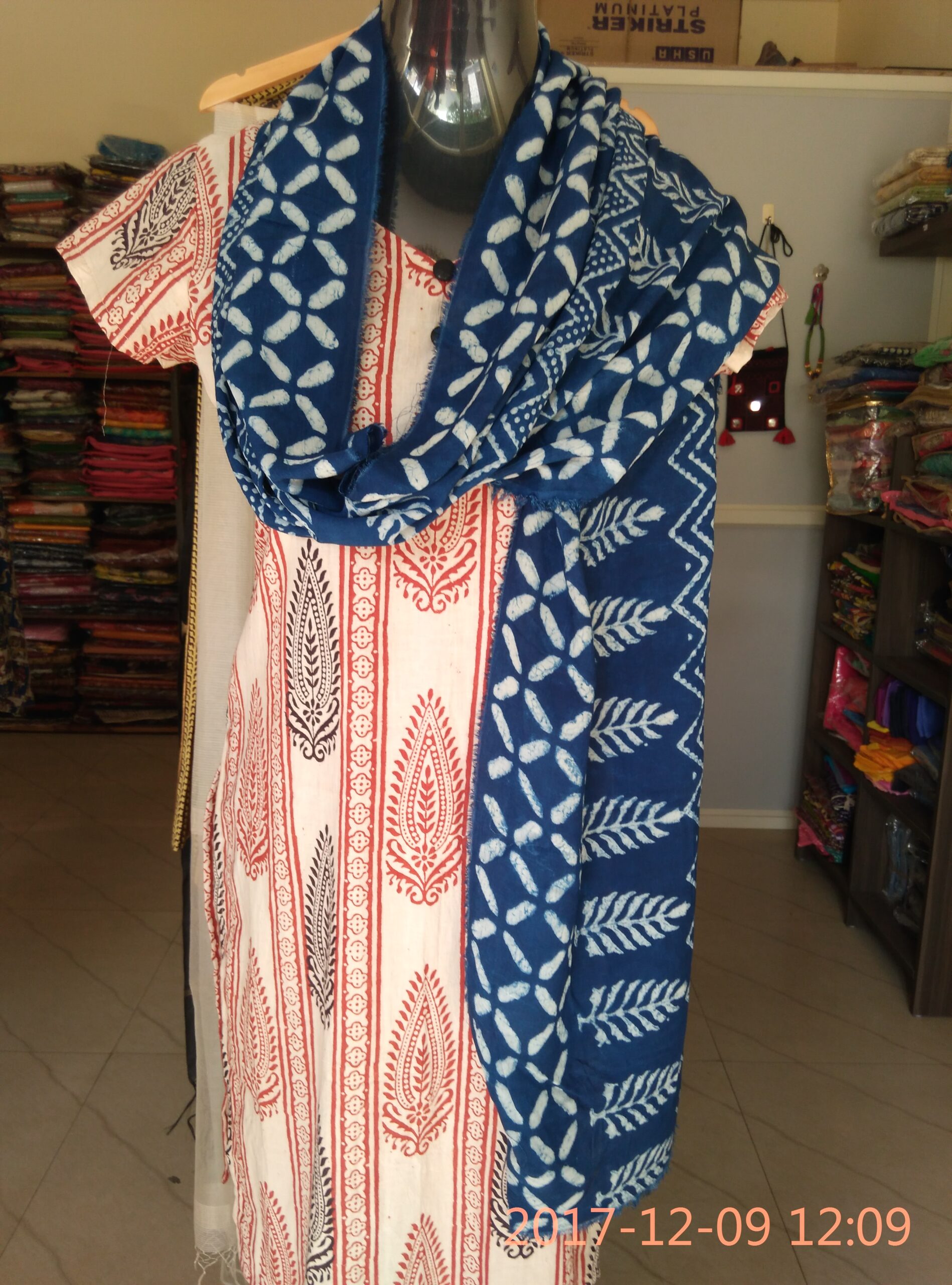 Indigo Modal fabric stole with natural print