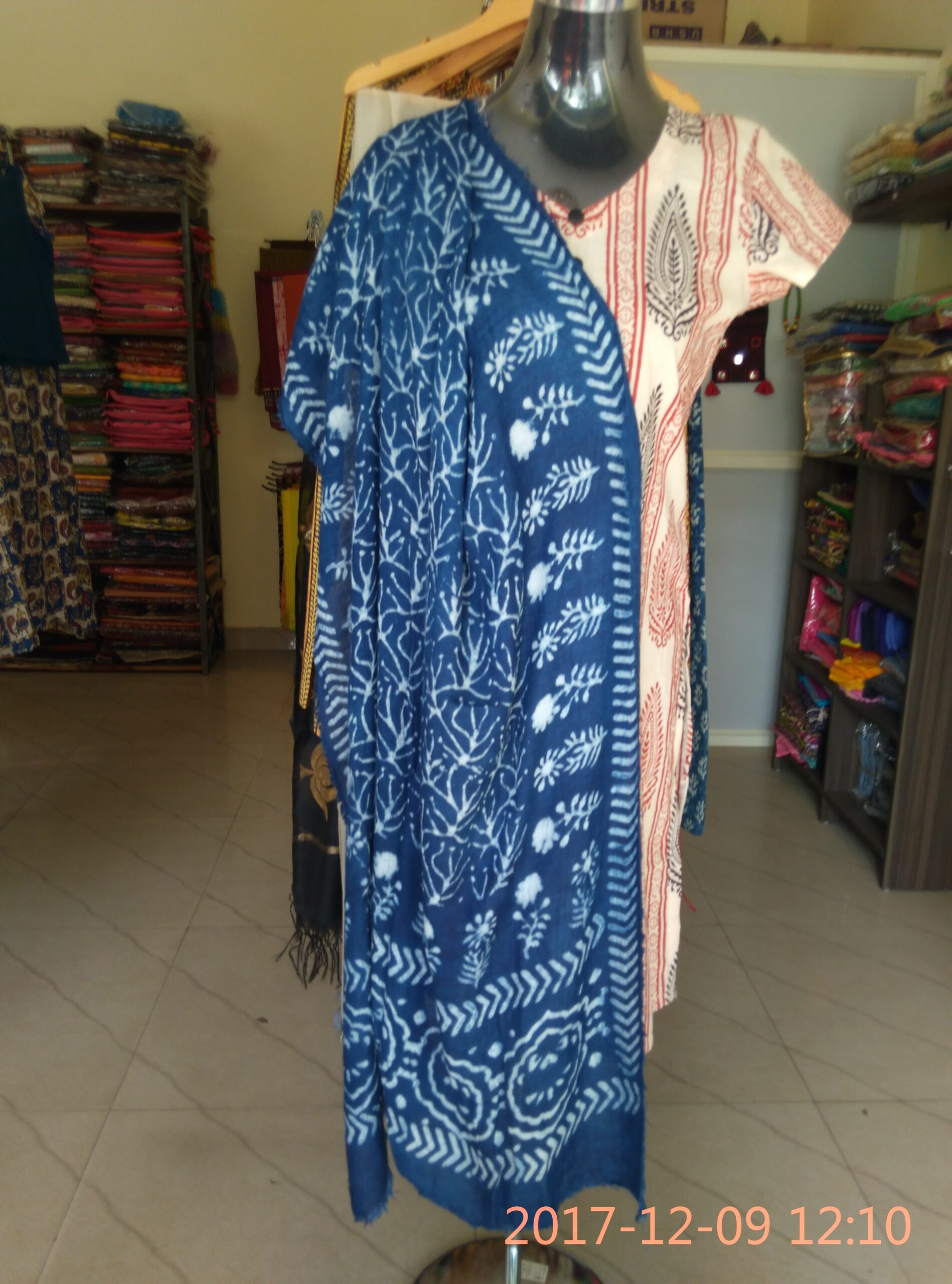 Indigo Modal silk fabric duppatta with natural print