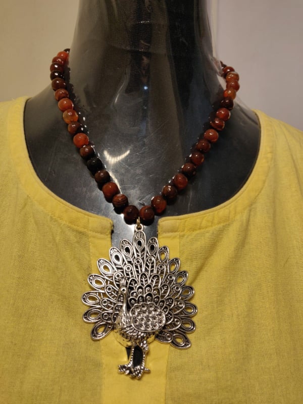 semi precious beads with big peacock necklace