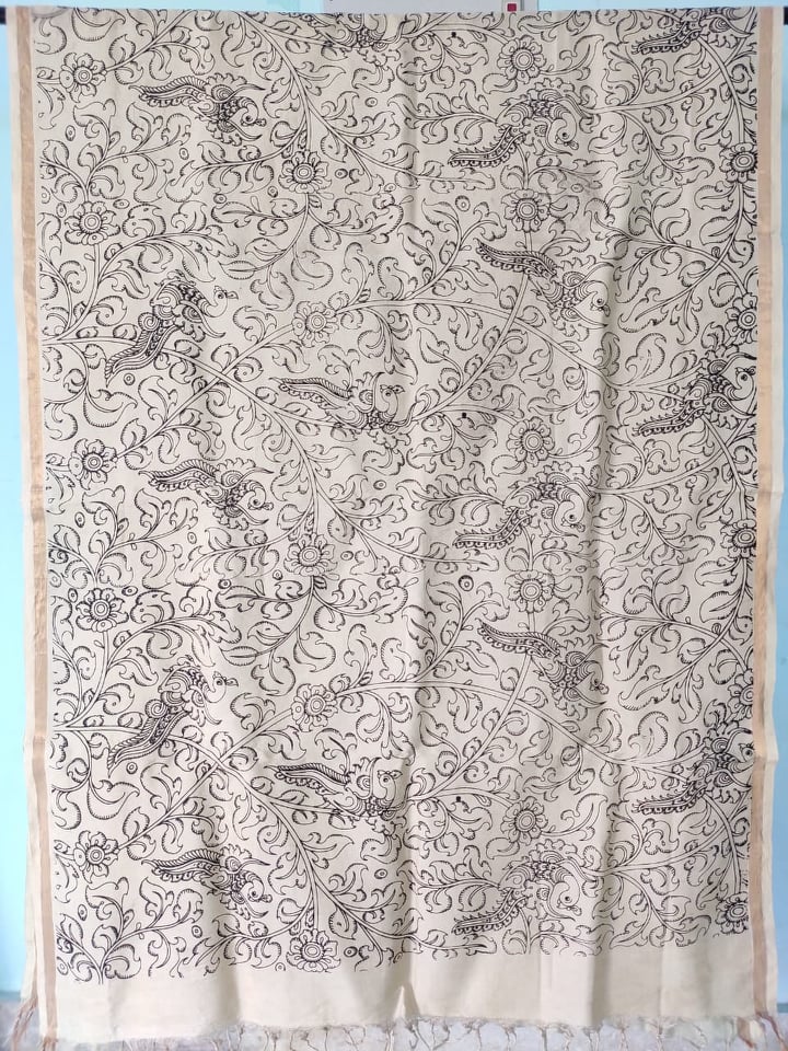 Kalamkari cotton dupatta with zari border