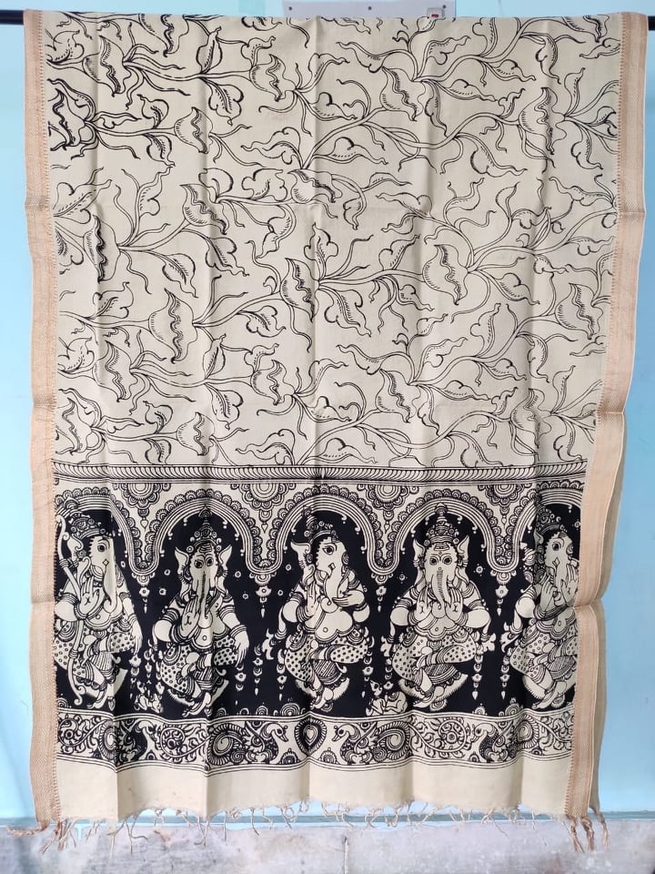 Kalamkari cotton dupatta with zari border