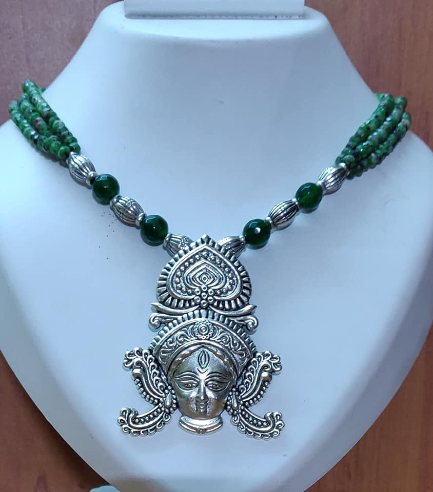 three layer necklace with Durga pendant