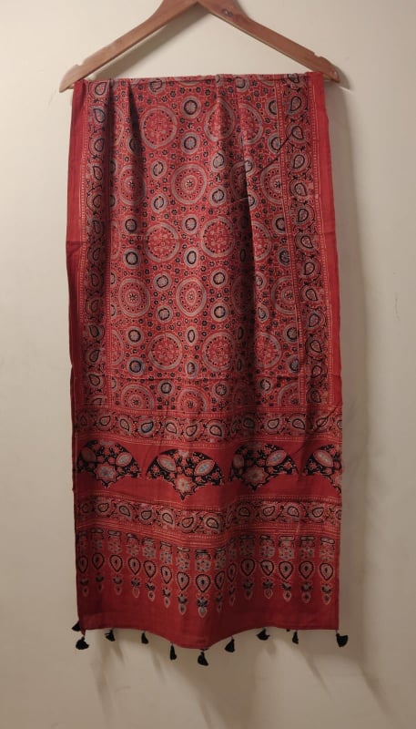 Ajrakh cotton hand block print stole