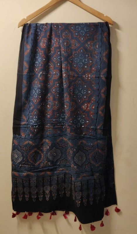 Ajrakh cotton hand block print stole
