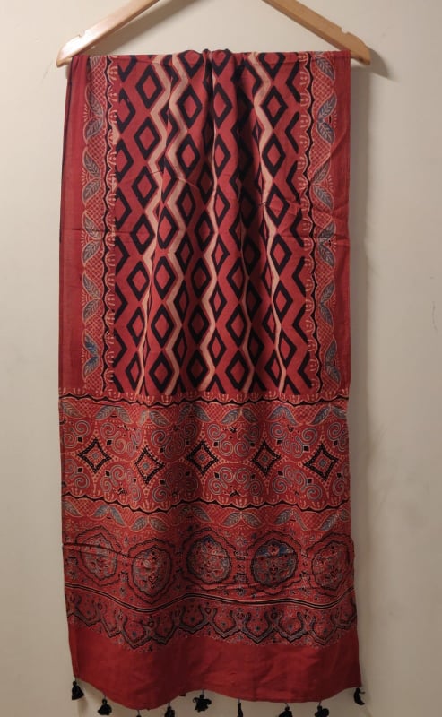 Ajrakh cotton hand block print stole