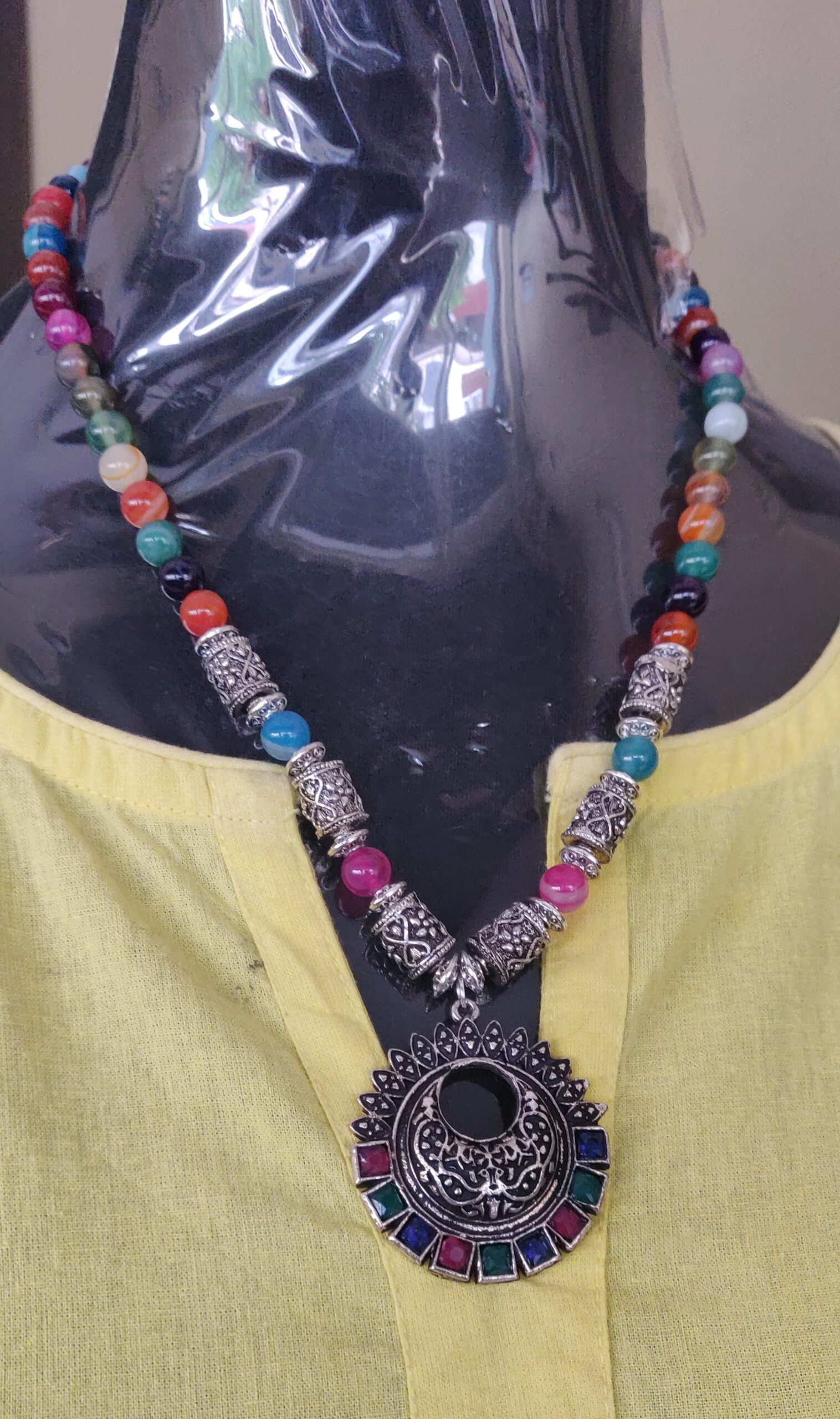 Semi precious beads necklace with oxidized beads