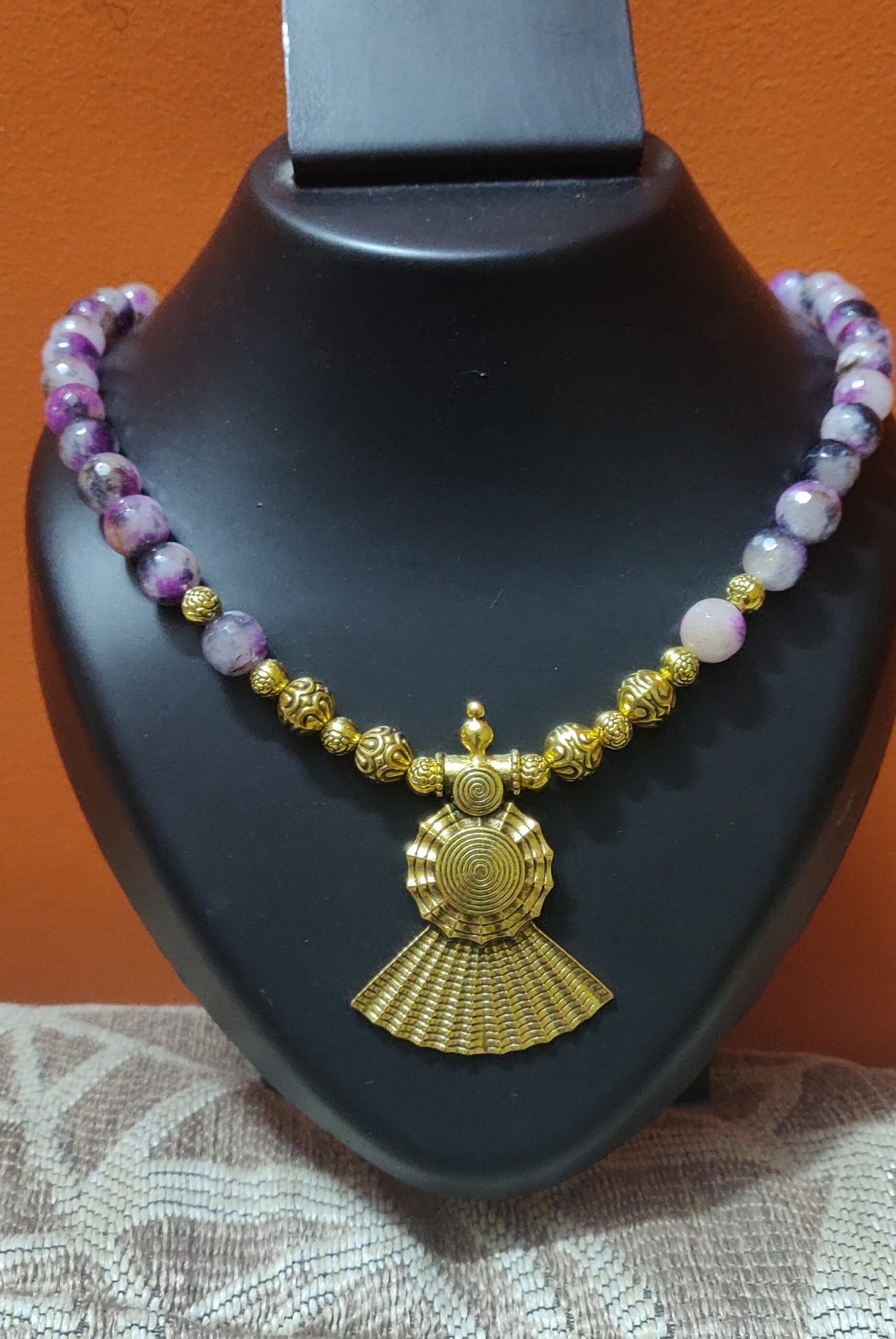 Multi color semi precious and brass beads necklace