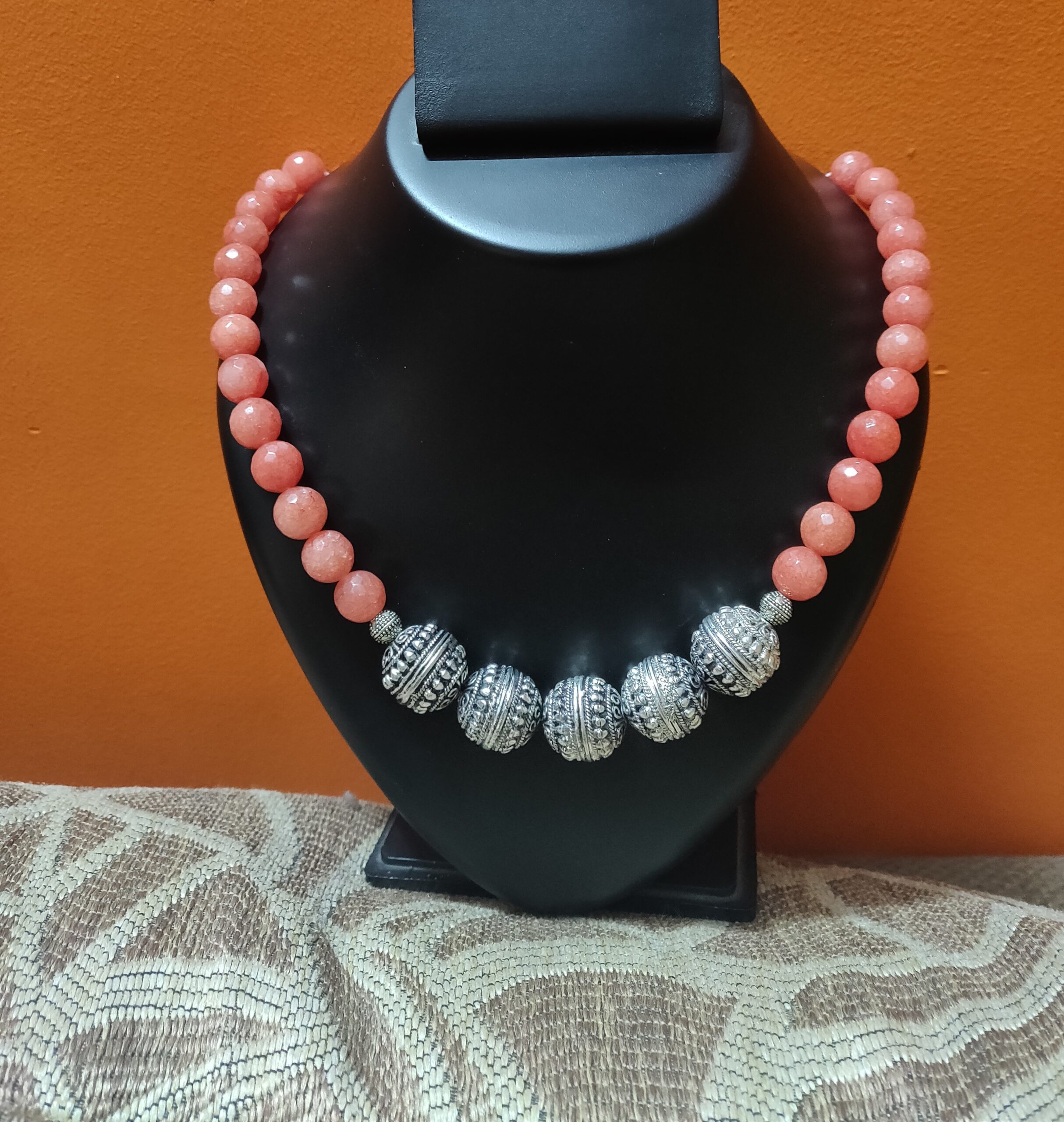 Semi precious and silver beads necklace