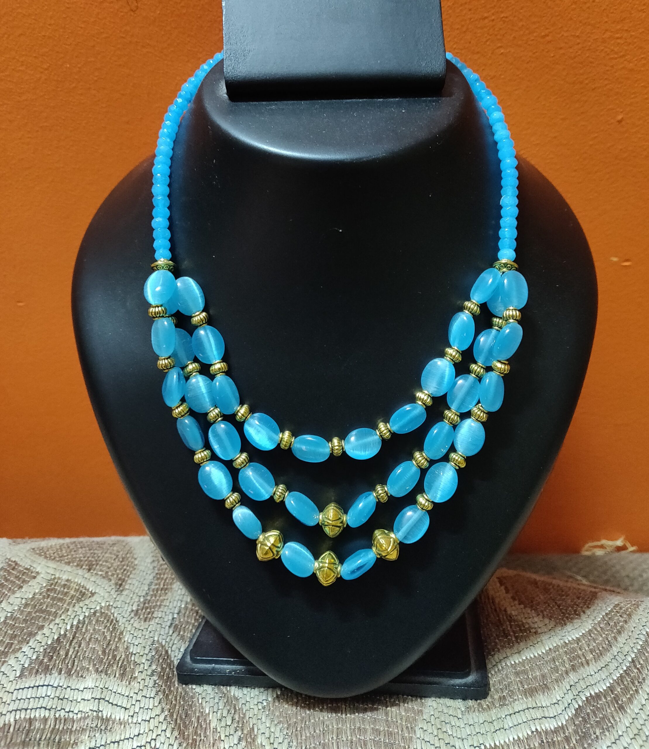 Multi layer semi precious and brass beads necklace