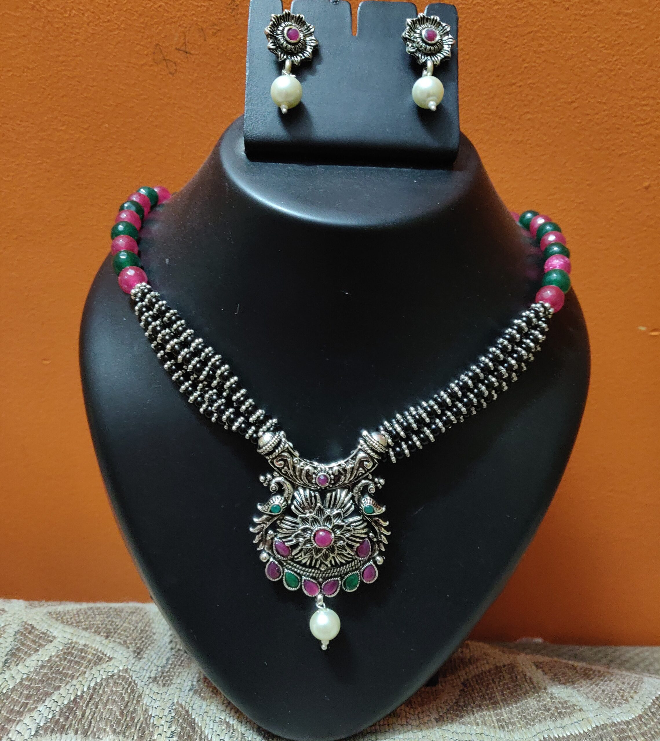 Black and semi precious beads necklace