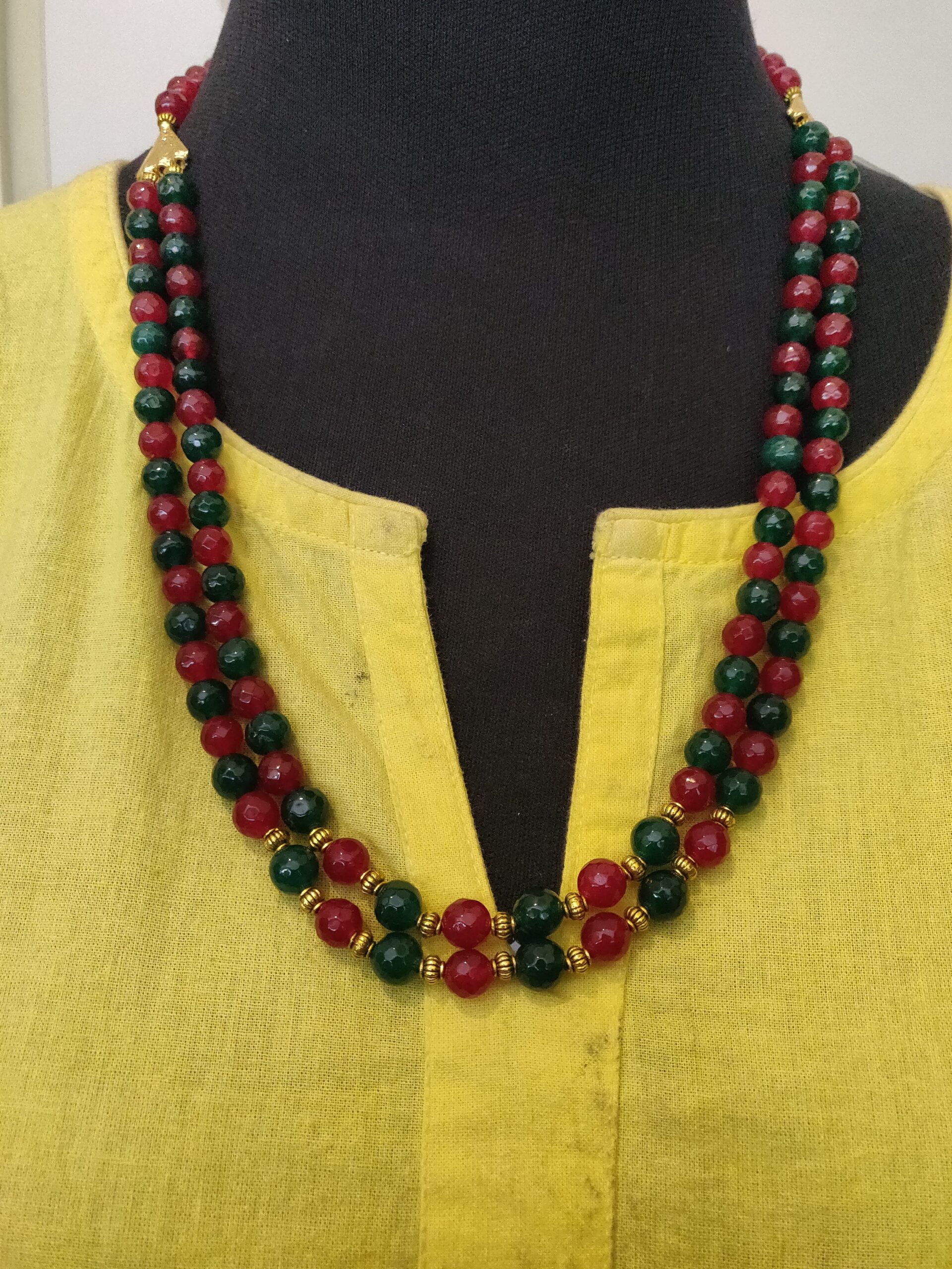 Double layer Semi precious beads necklace