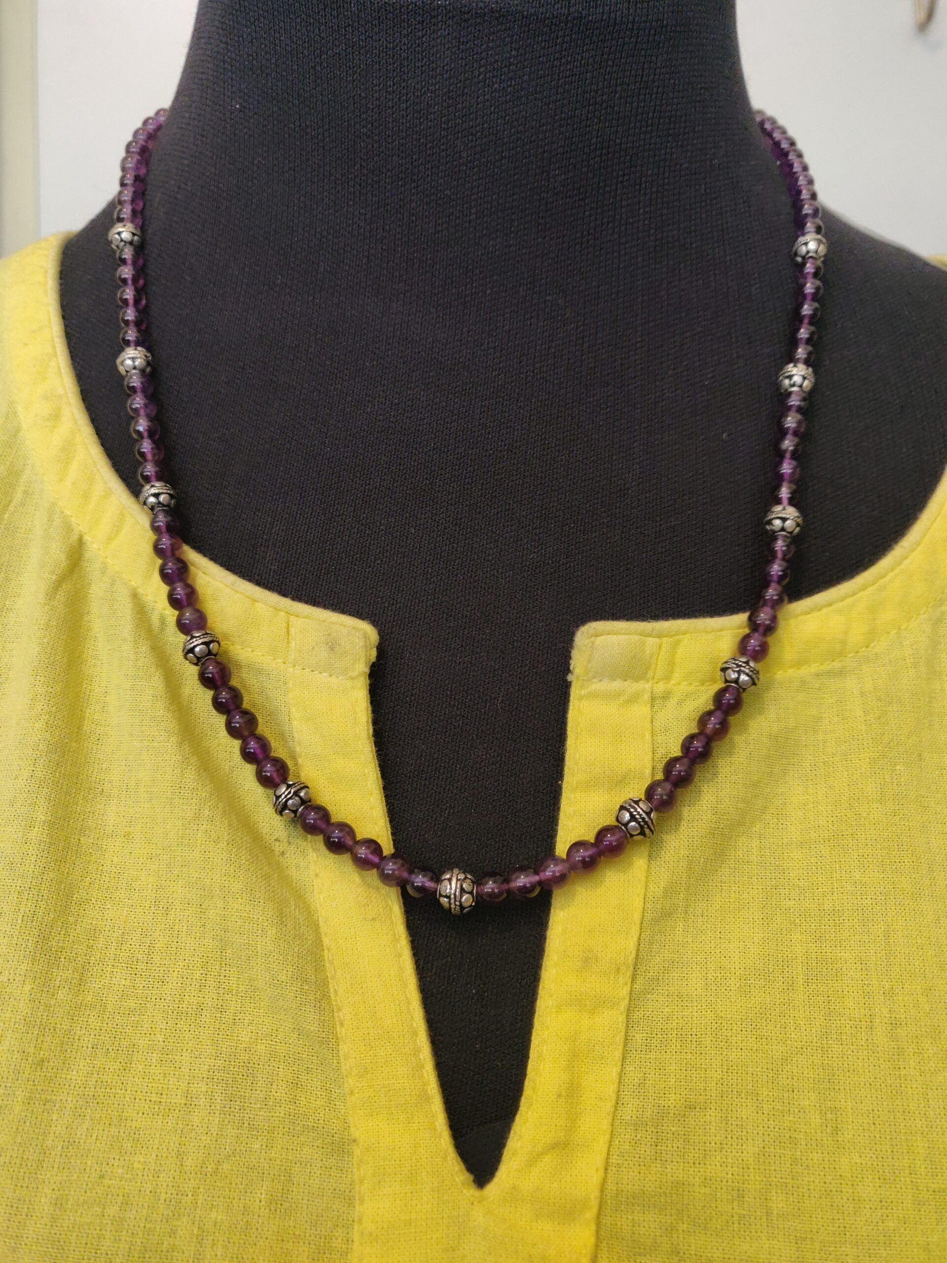 Amythest real beads long necklace