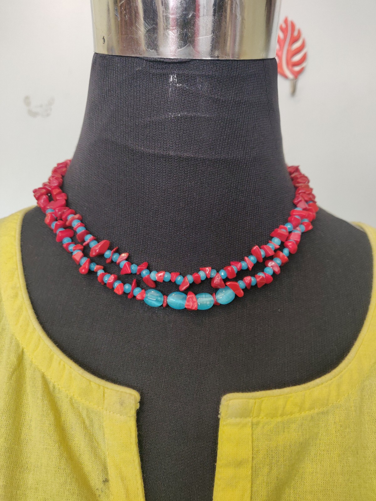 Two layer Chip beads and semi precious beads necklace