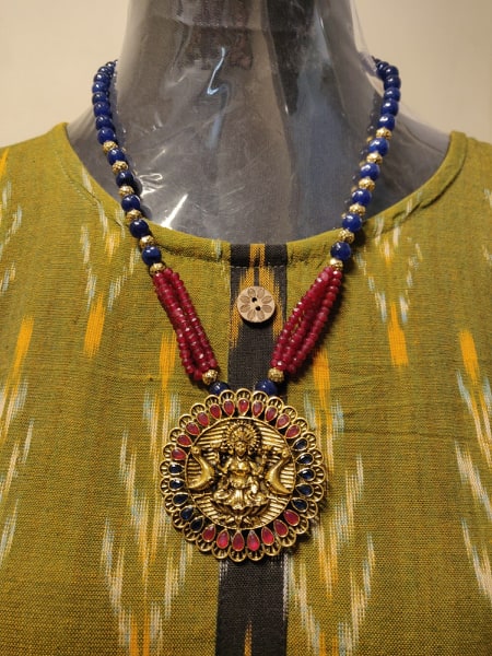 Stone studded Lakshmi pendant necklace