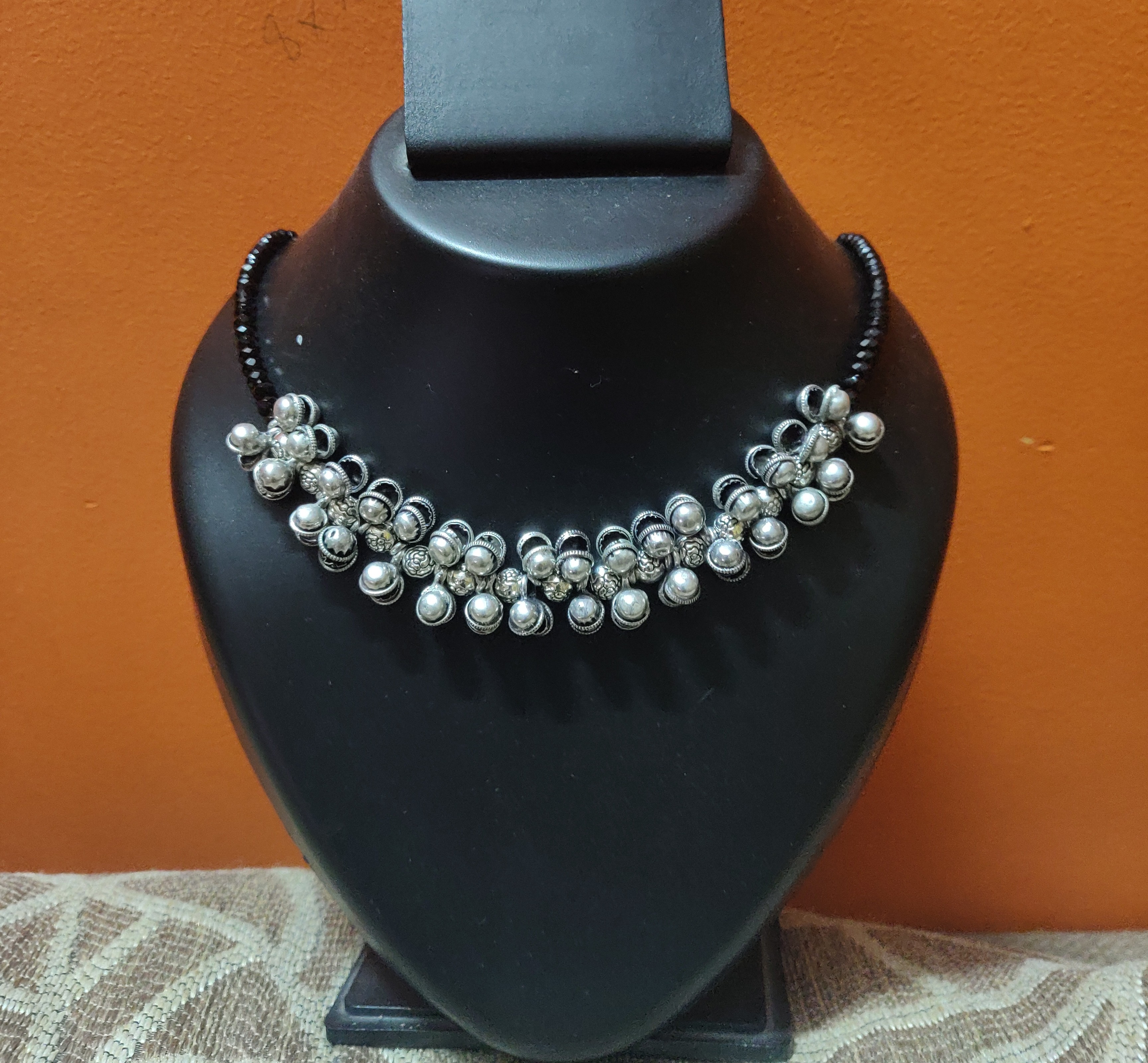 Black crystal and ghungroo necklace