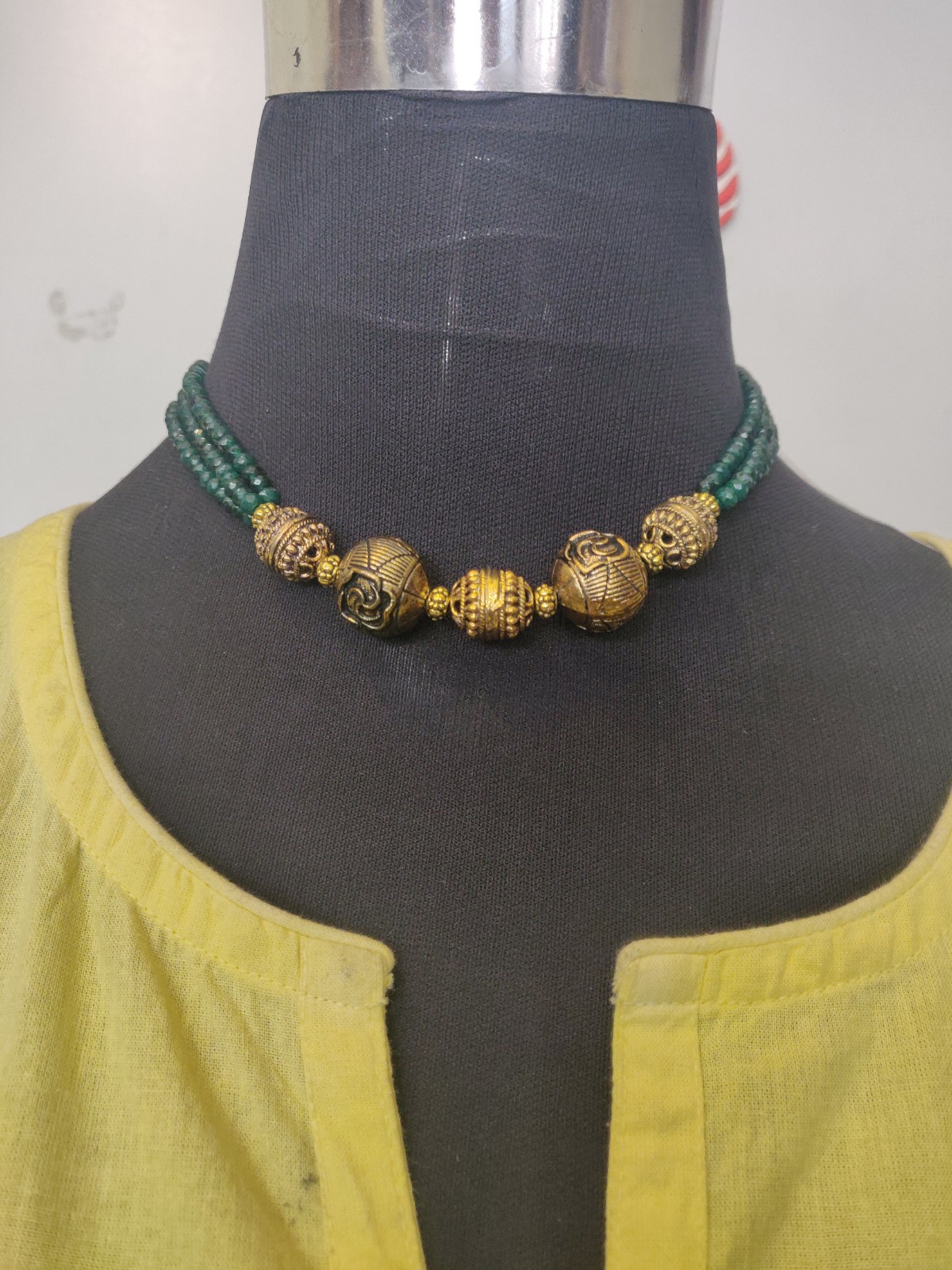 Semi precious and brass beads choker