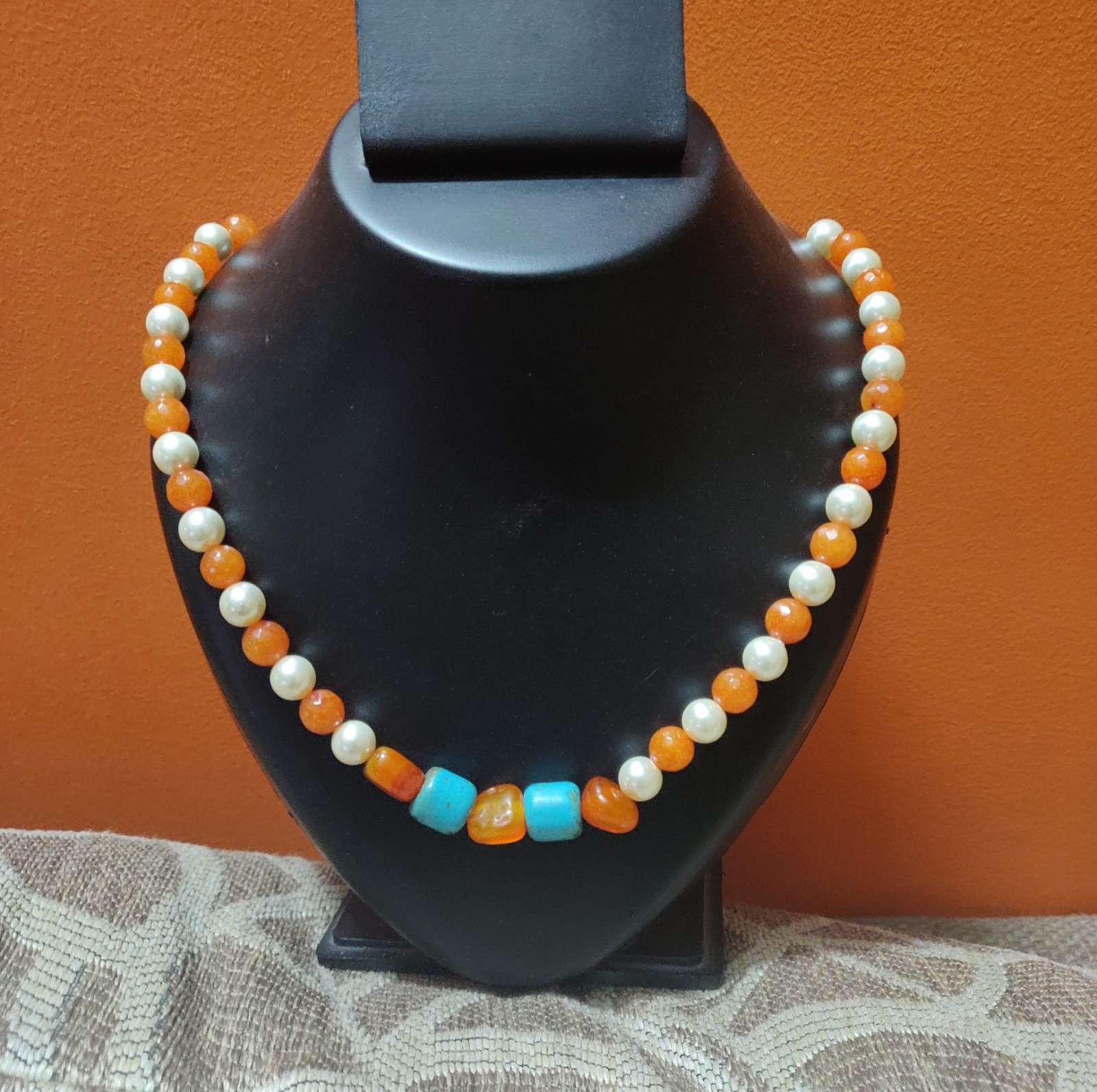 Shell pearls, semi precious and turquoise beads necklace