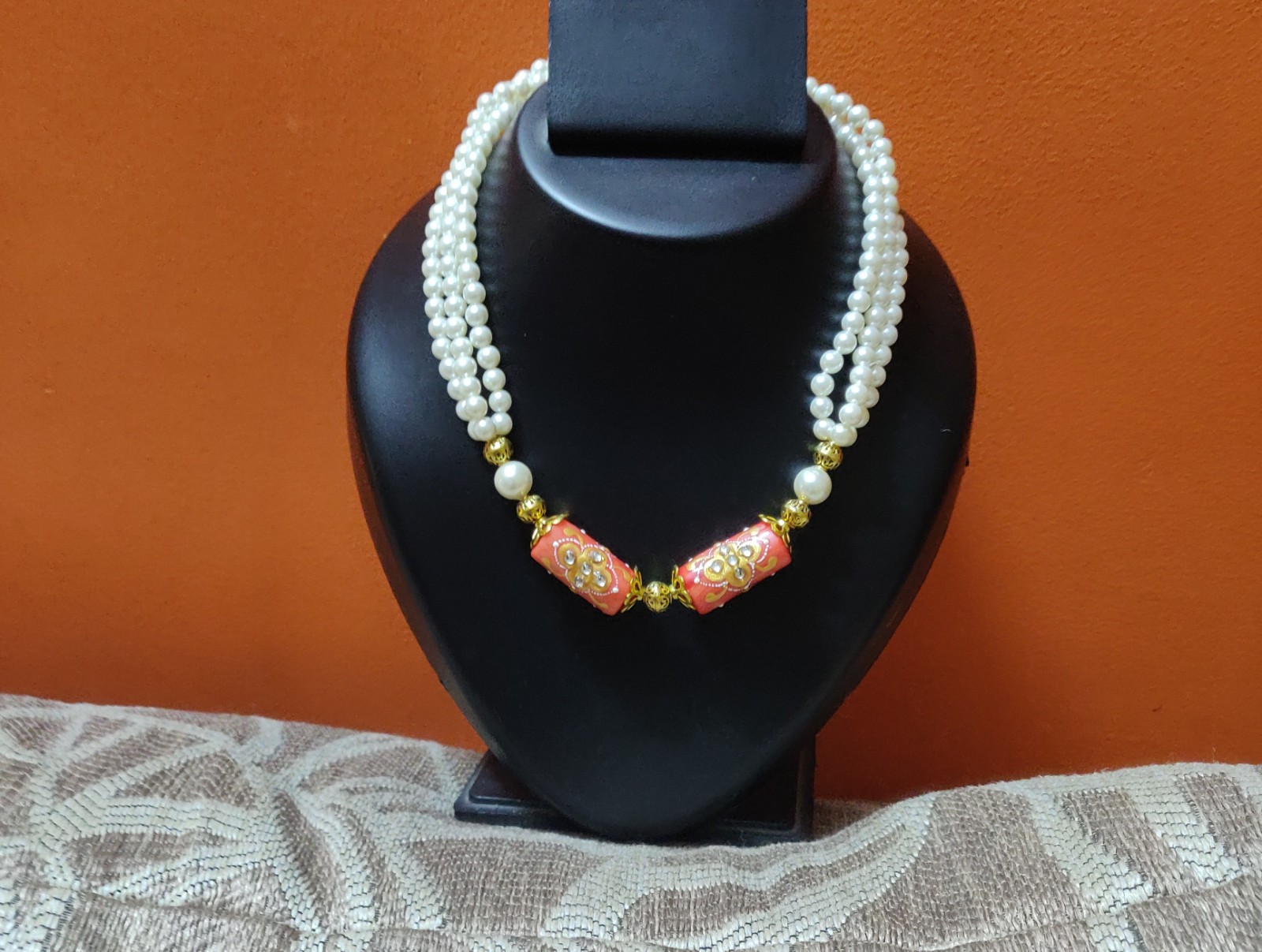 Shell pearls and designer coral bead necklace