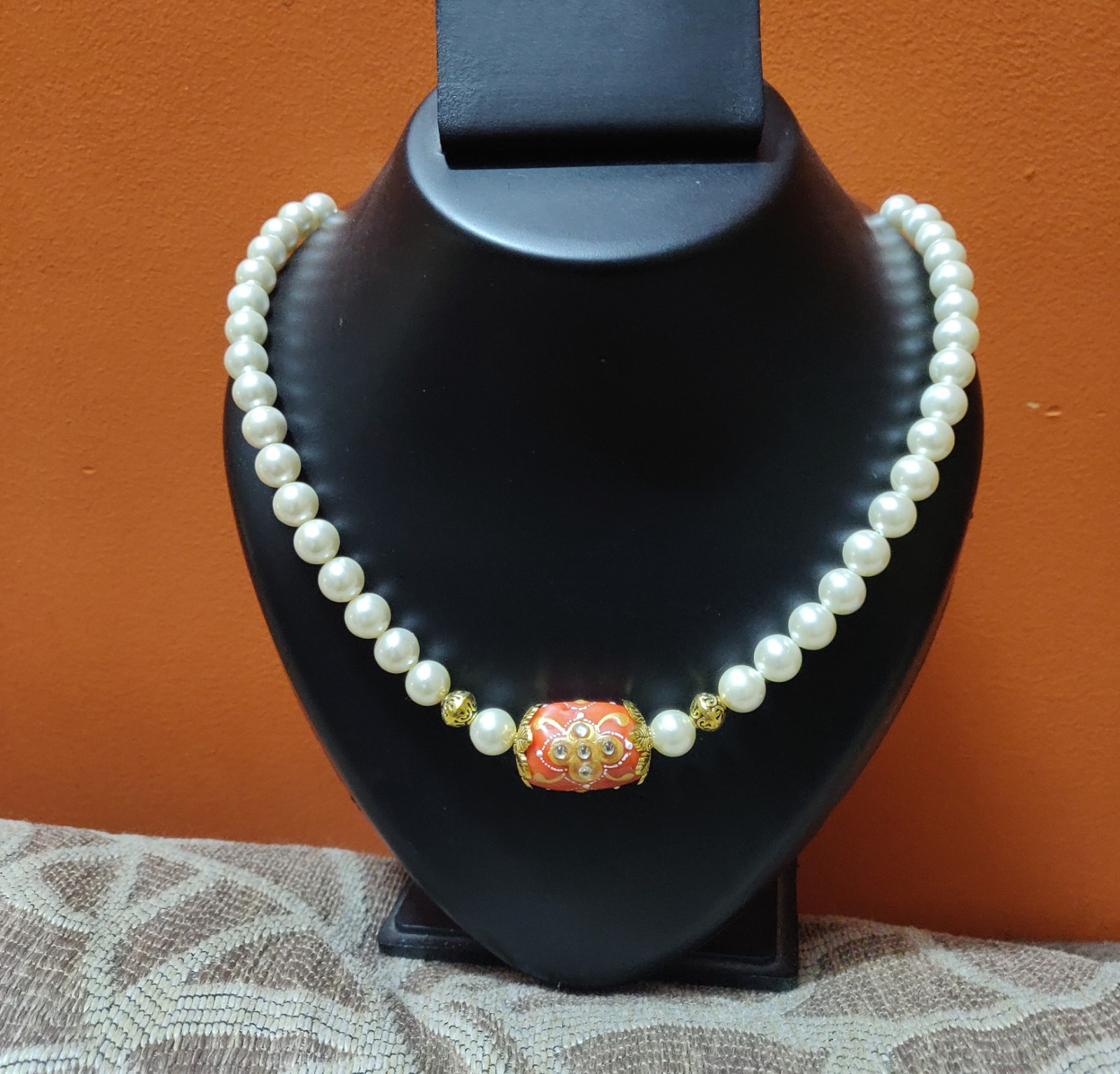 Shell pearls and designer coral bead necklace