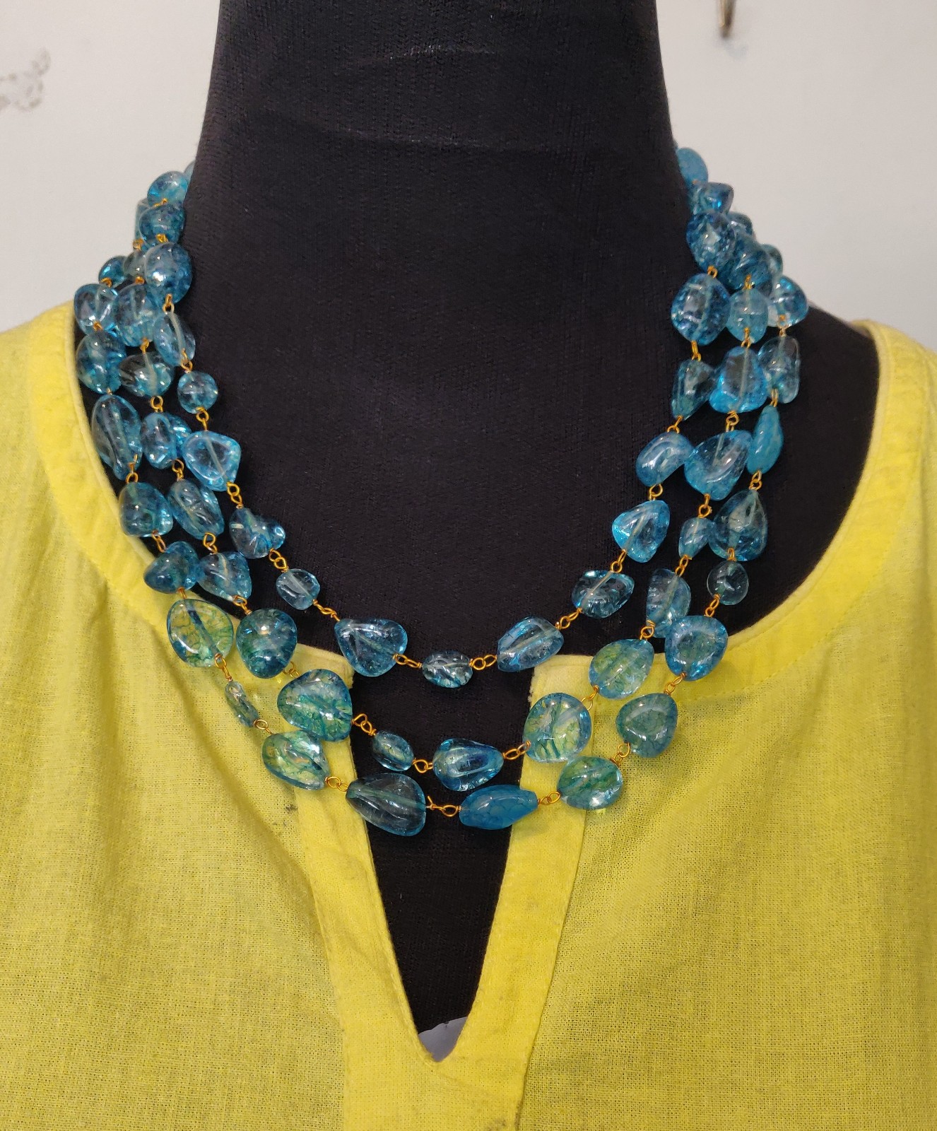 3 layers semi precious stones necklace