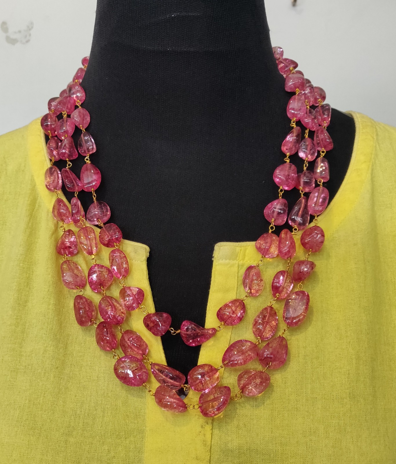 3 layers semi precious stones necklace
