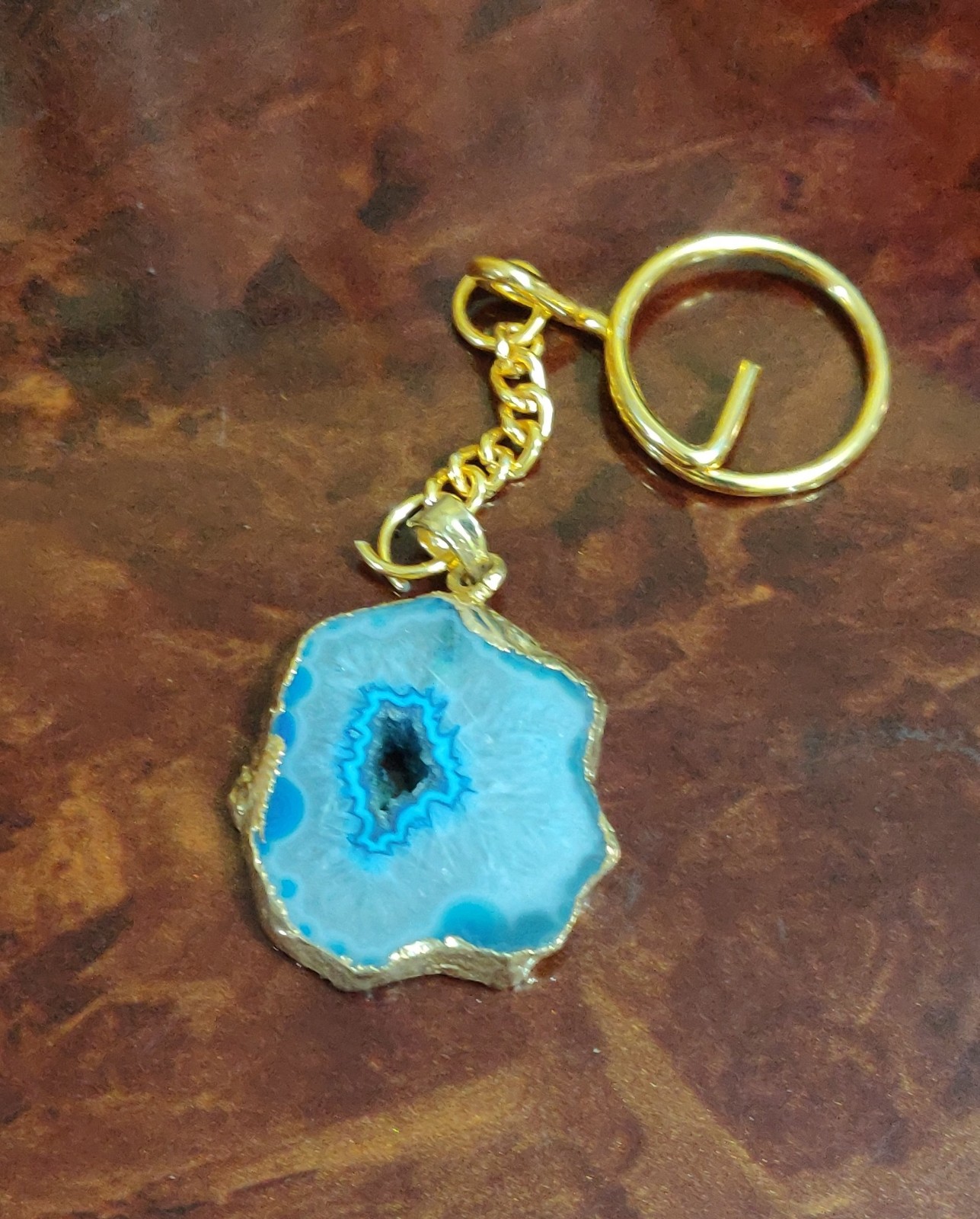 Agate slice Druzy key chain