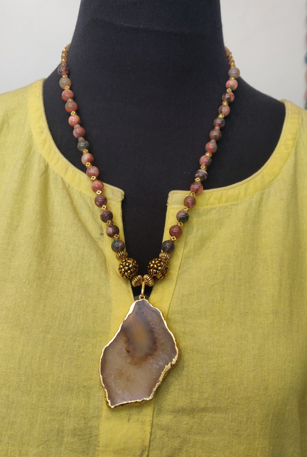 Fire Agates and Agate slice pendant