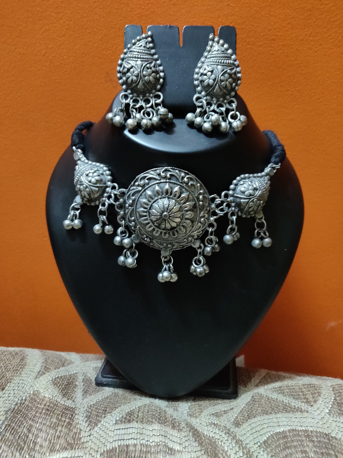 Black oxidised necklace with adjustable cord