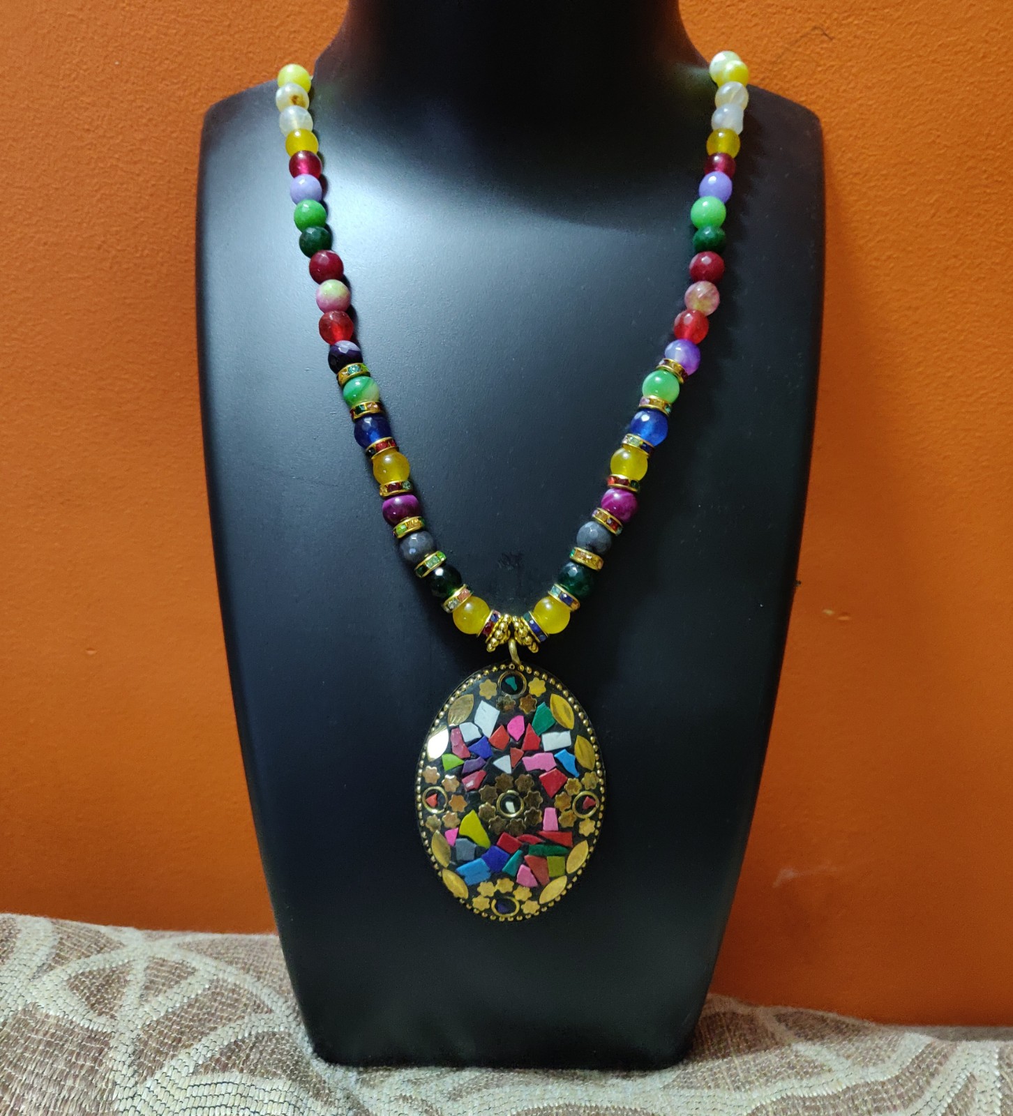 Multi colour semi precious beads with multi colour pendant