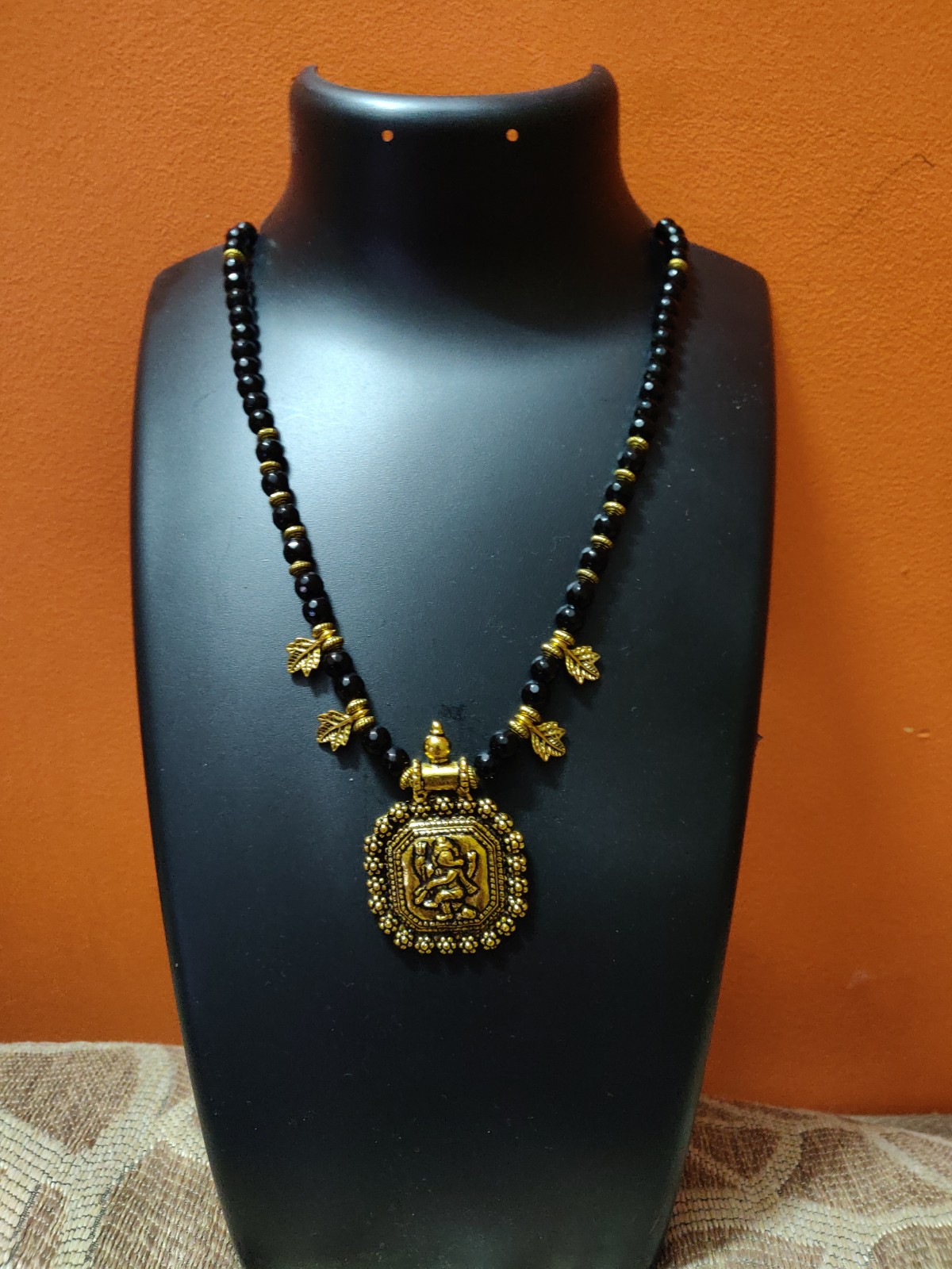 Black Semi precious beads necklace with Ganesha pendant