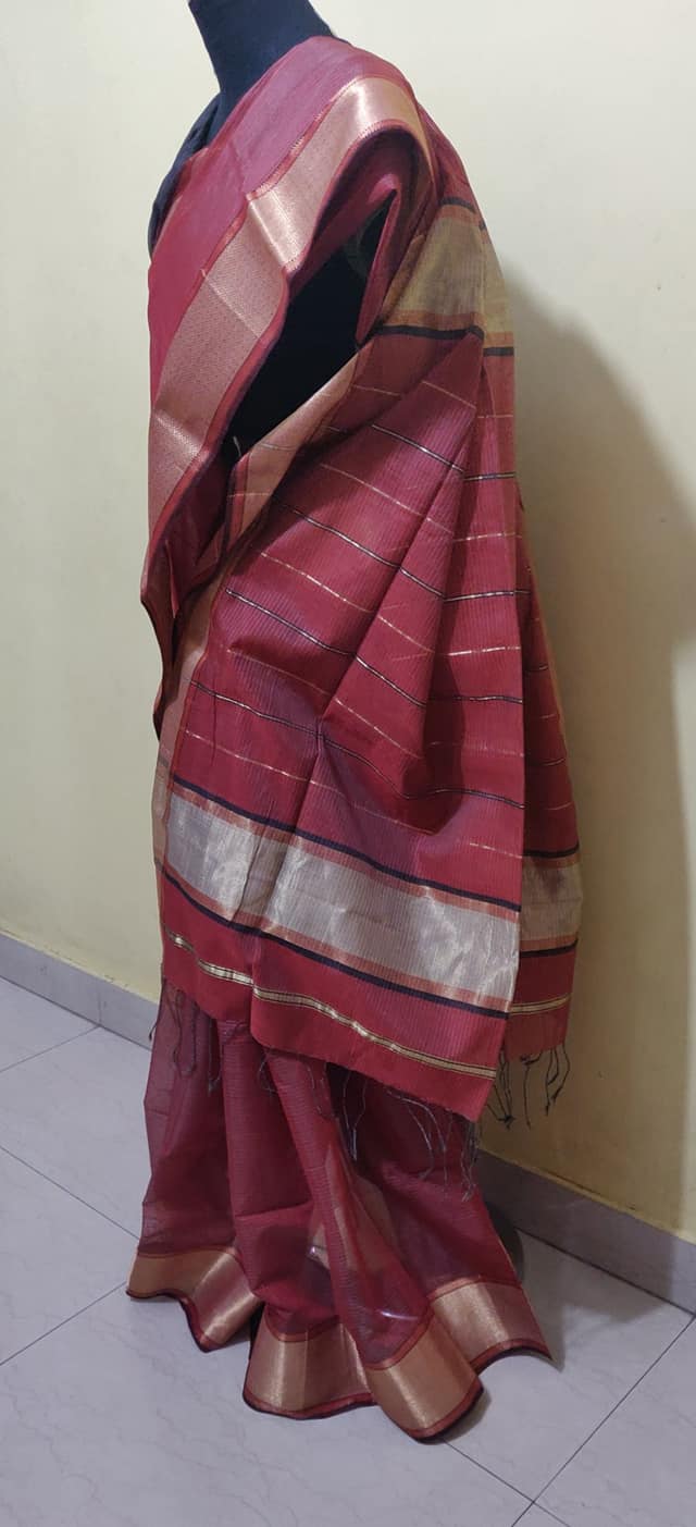 Maheswari handloom Cotton silk big zari border saree - Image 3