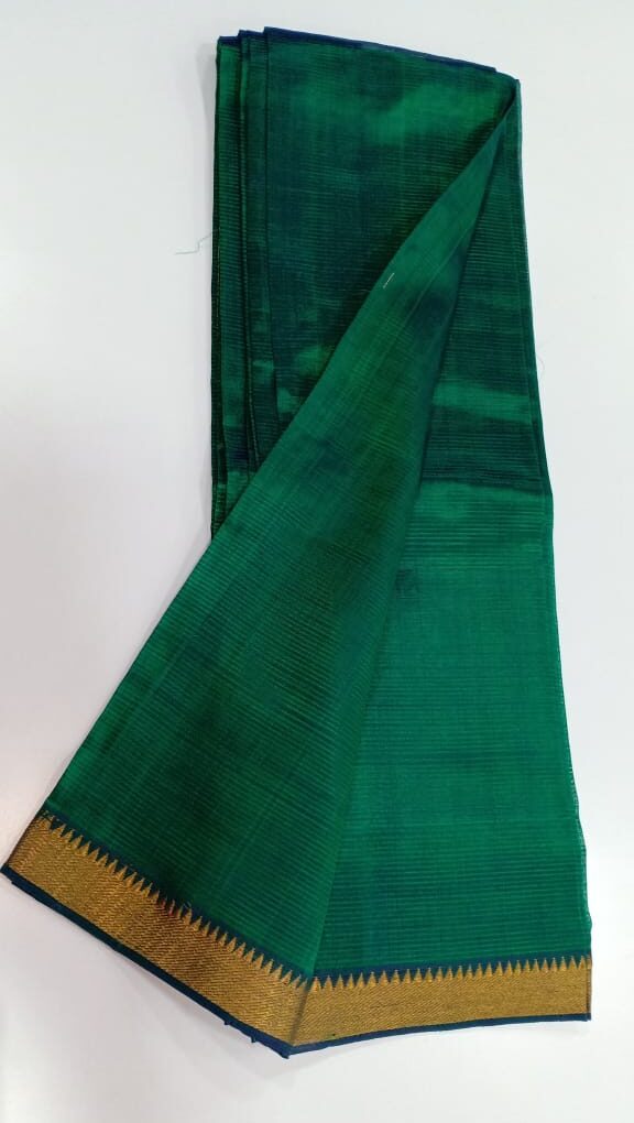 Mangalgiri cotton silk saree with plain body and zari border
