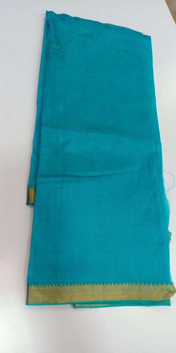 Mangalgiri cotton silk saree with plain body and zari border