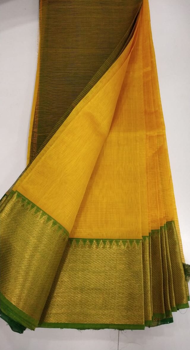 Mangalgiri cotton silk saree with plain body and zari border