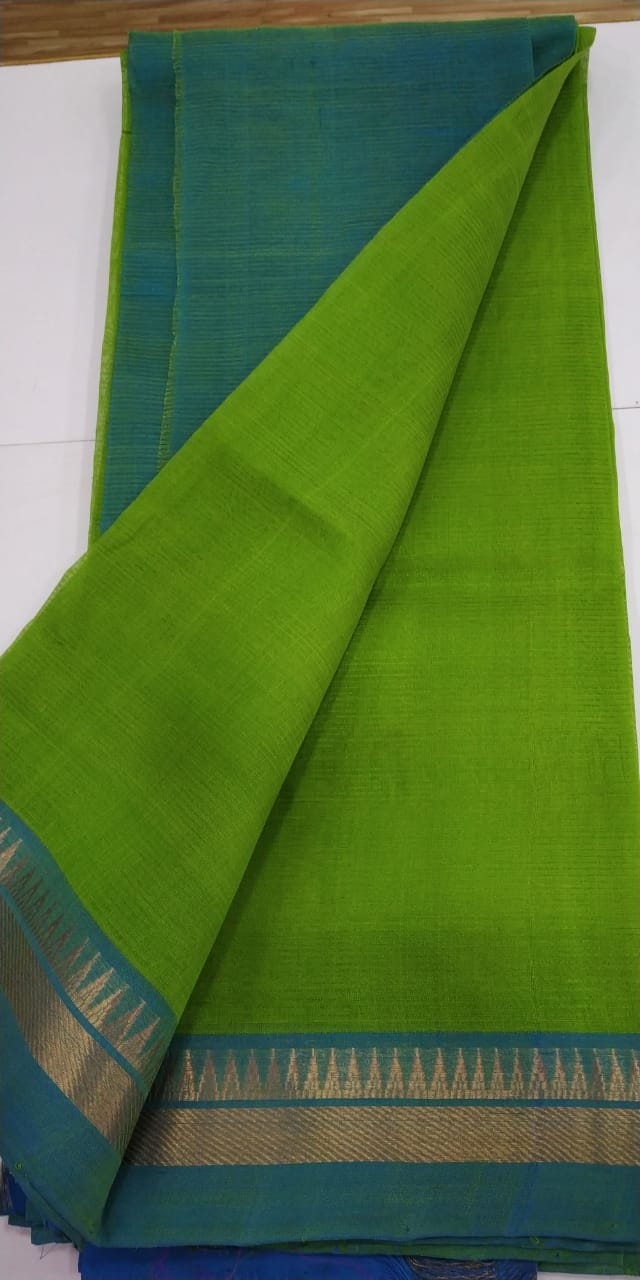 Mangalgiri cotton silk saree with plain body and zari border