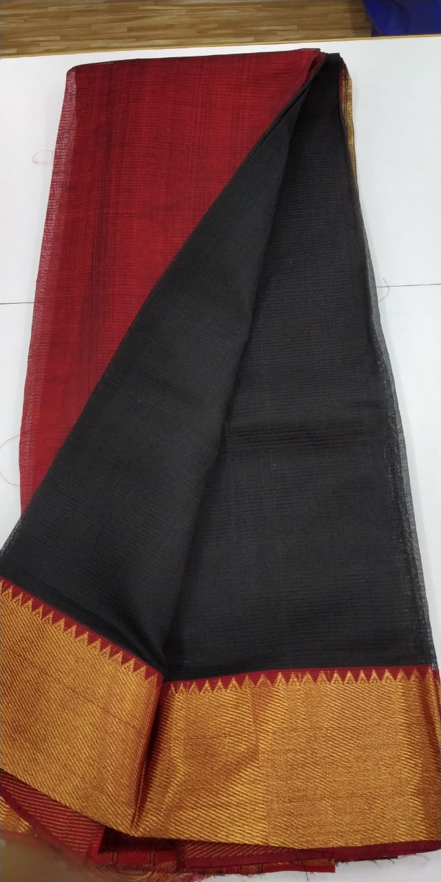Mangalgiri cotton silk saree with plain body and zari border