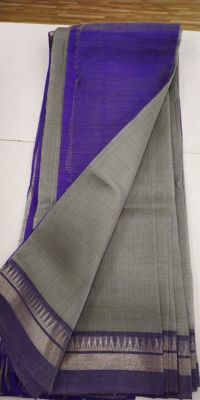 Mangalgiri cotton silk saree with plain body and zari border