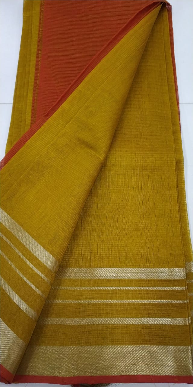 Mangalgiri cotton silk saree with plain body and zari border