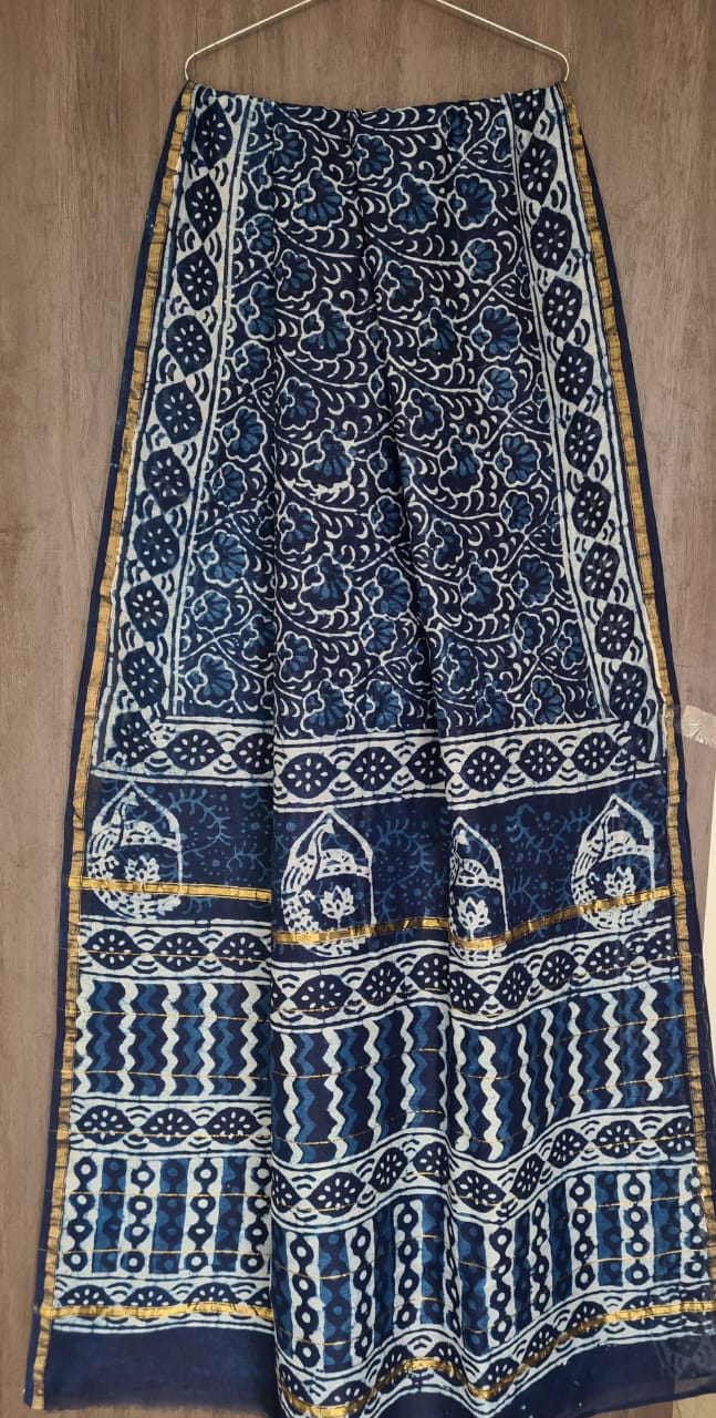 Indigo chanderi cotton silk saree