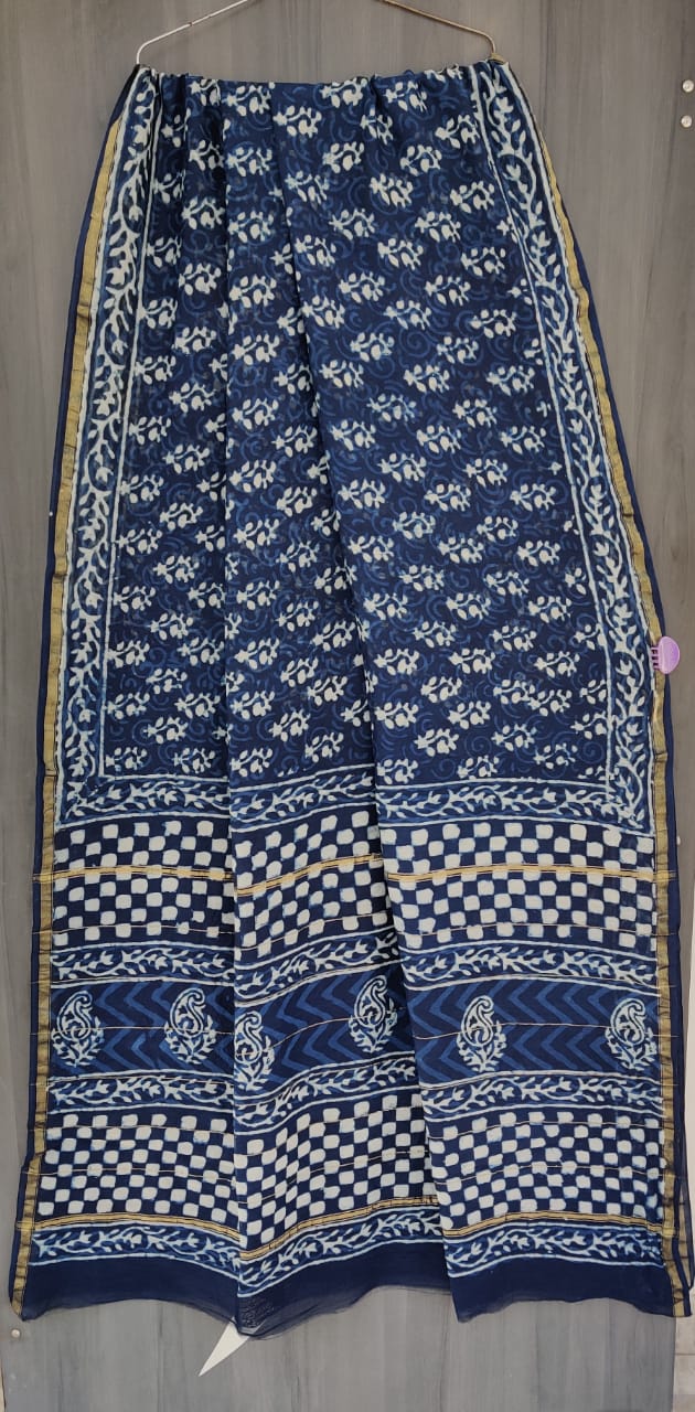 Indigo chanderi cotton silk saree