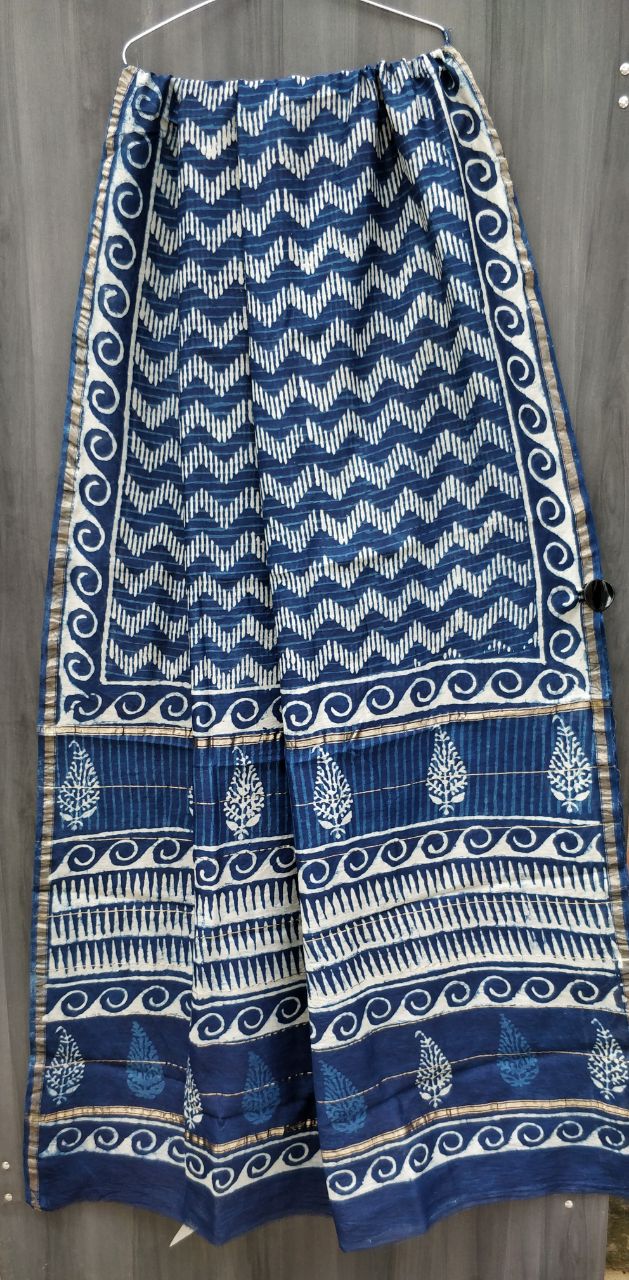 Indigo chanderi cotton silk saree