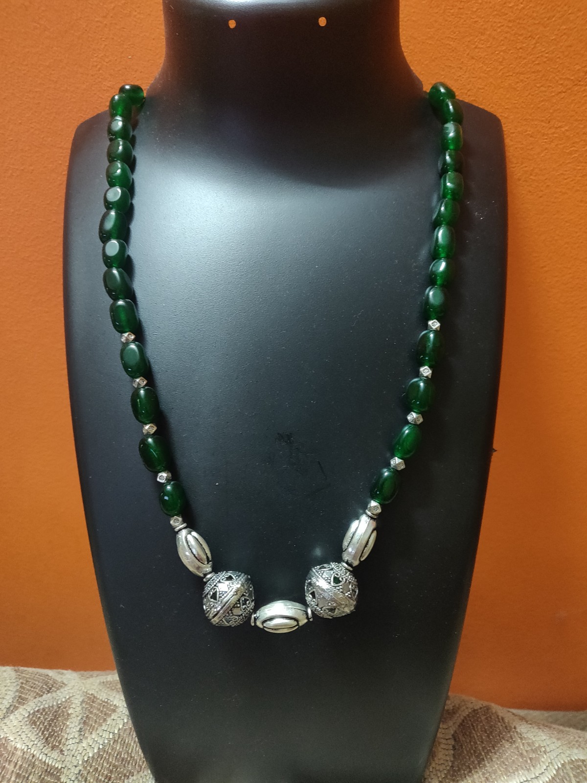 Dark green semi precious with GS beads necklace