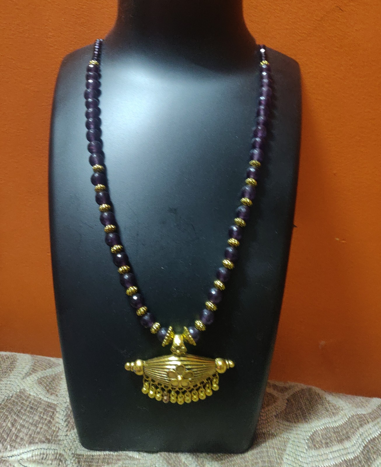 Semi precious grape colour beads necklace