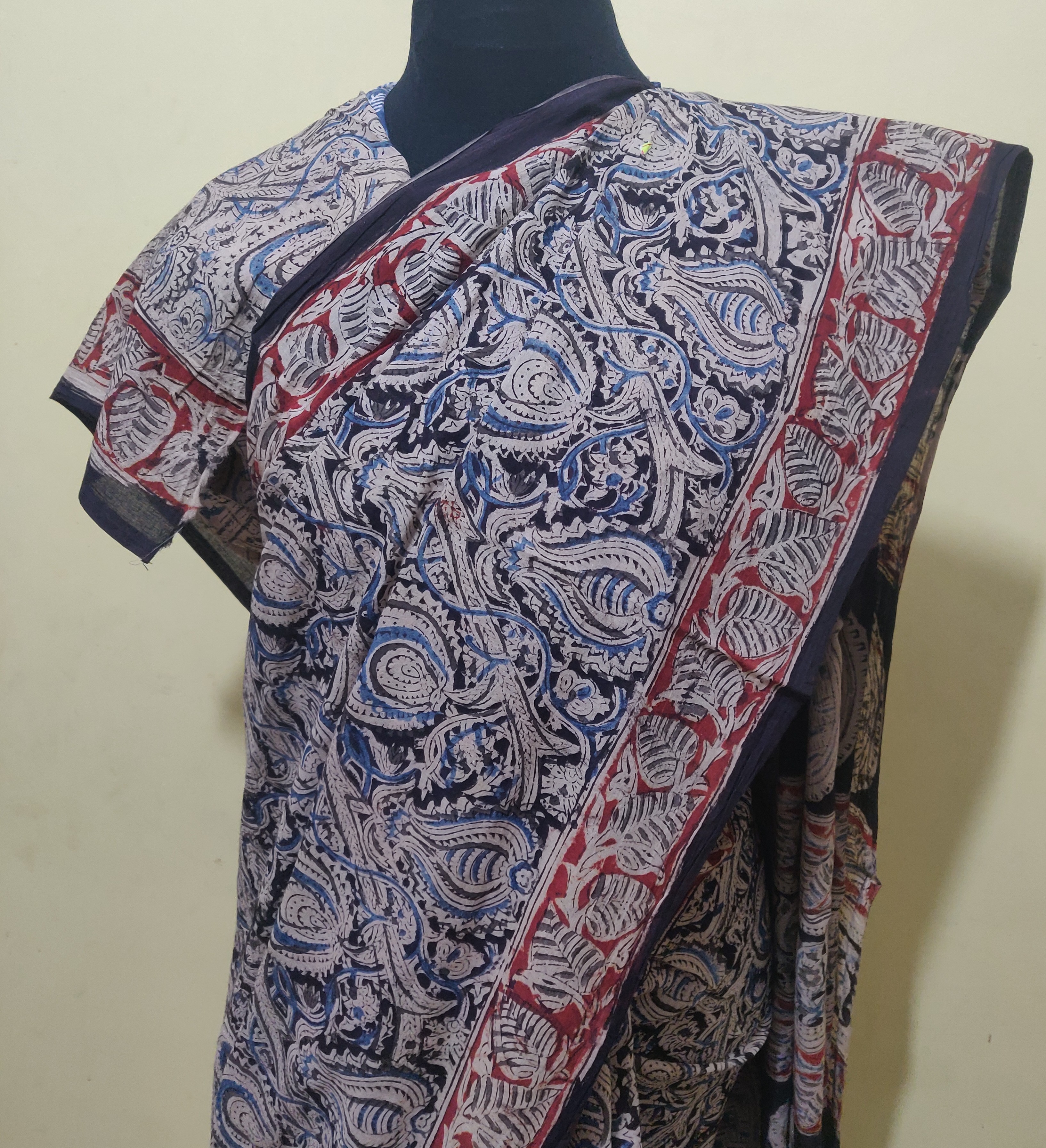 Kalamkari print cotton saree with blouse - Image 3