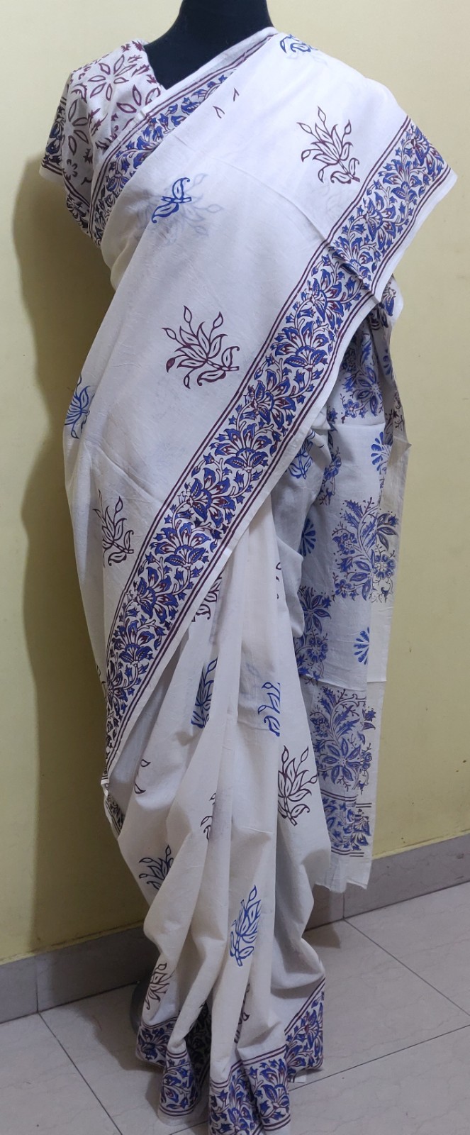 Kalamkari print cotton saree with blouse